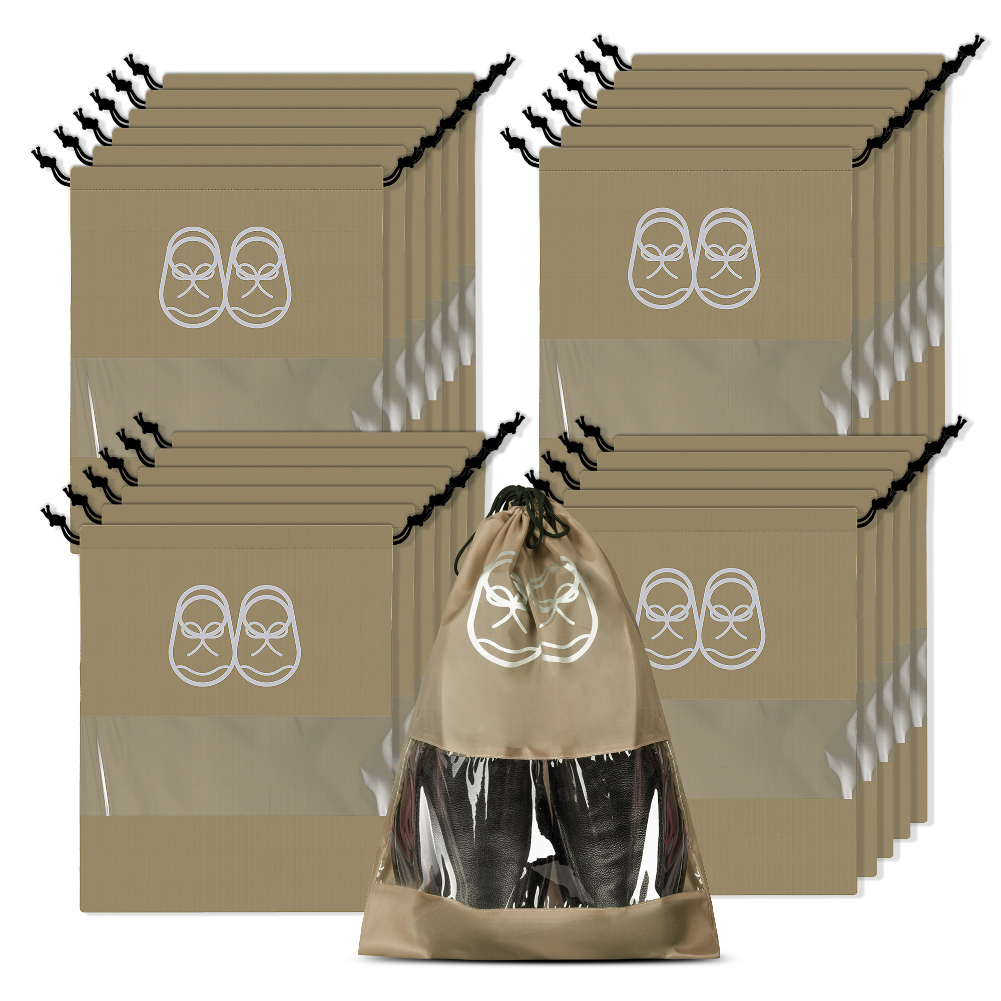 Kuber Industries Travel Shoe Organizer | Storage Bags for Travel | Travel Shoe Carrying Bag | Storage Organizers Set | Shoe Cover with Transparent Window | Shoe Dori Cover | Brown