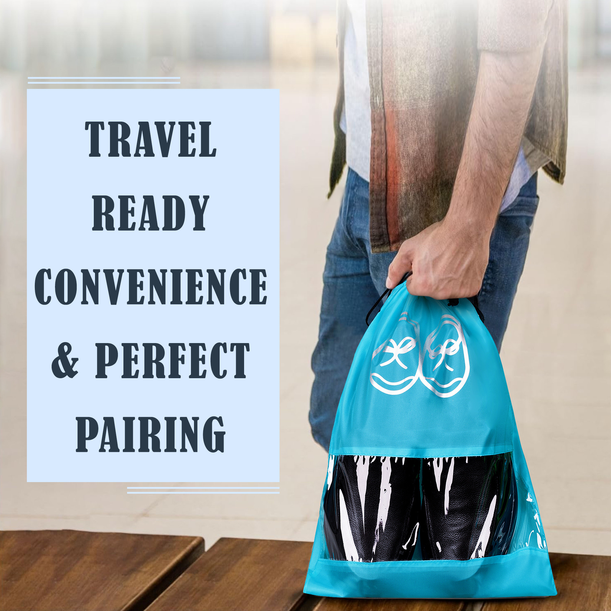 Kuber Industries Travel Shoe Organizer | Storage Bags for Travel | Travel Shoe Carrying Bag | Storage Organizers Set | Shoe Cover with Transparent Window | Shoe Dori Cover | Sky Blue