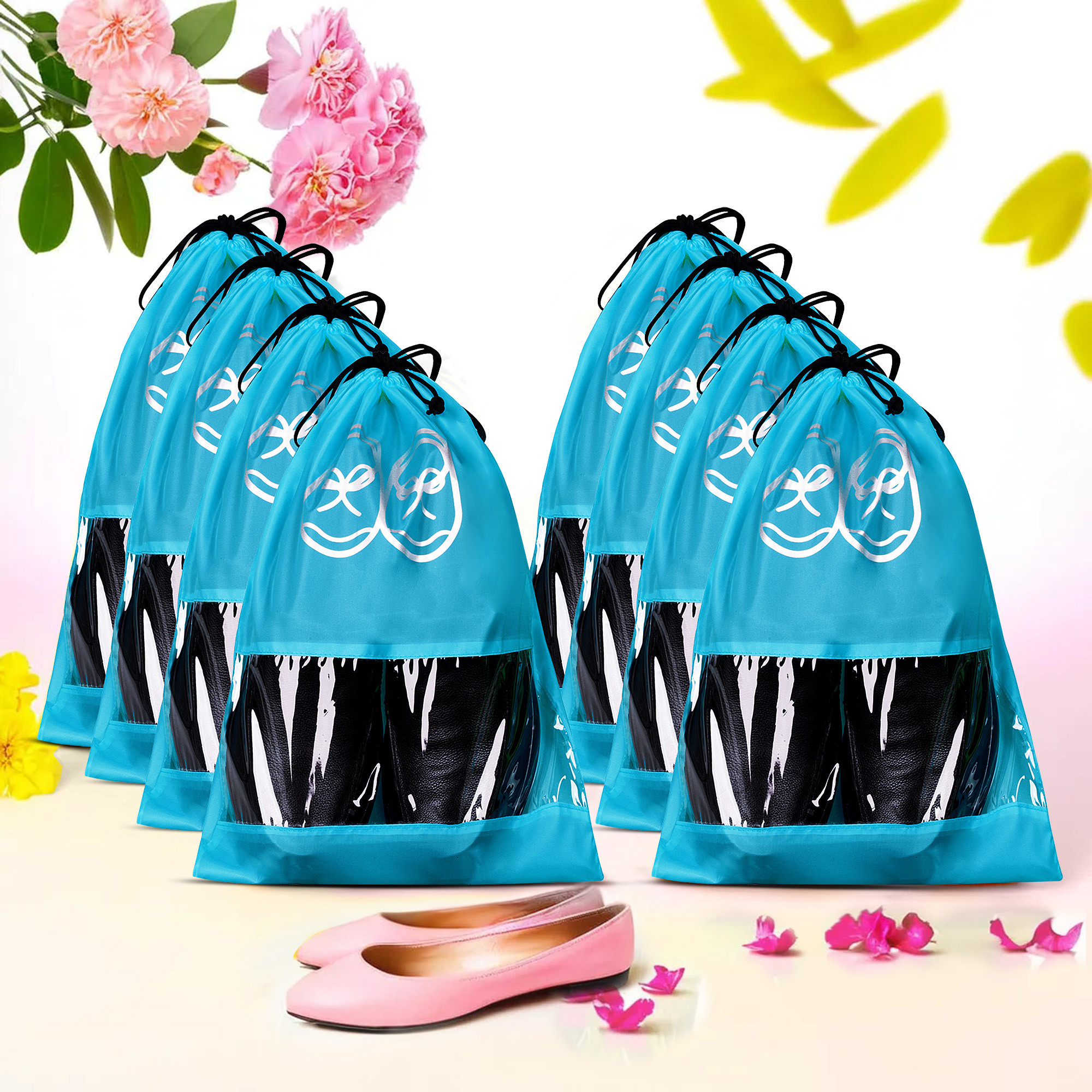 Kuber Industries Travel Shoe Organizer | Storage Bags for Travel | Travel Shoe Carrying Bag | Storage Organizers Set | Shoe Cover with Transparent Window | Shoe Dori Cover | Sky Blue