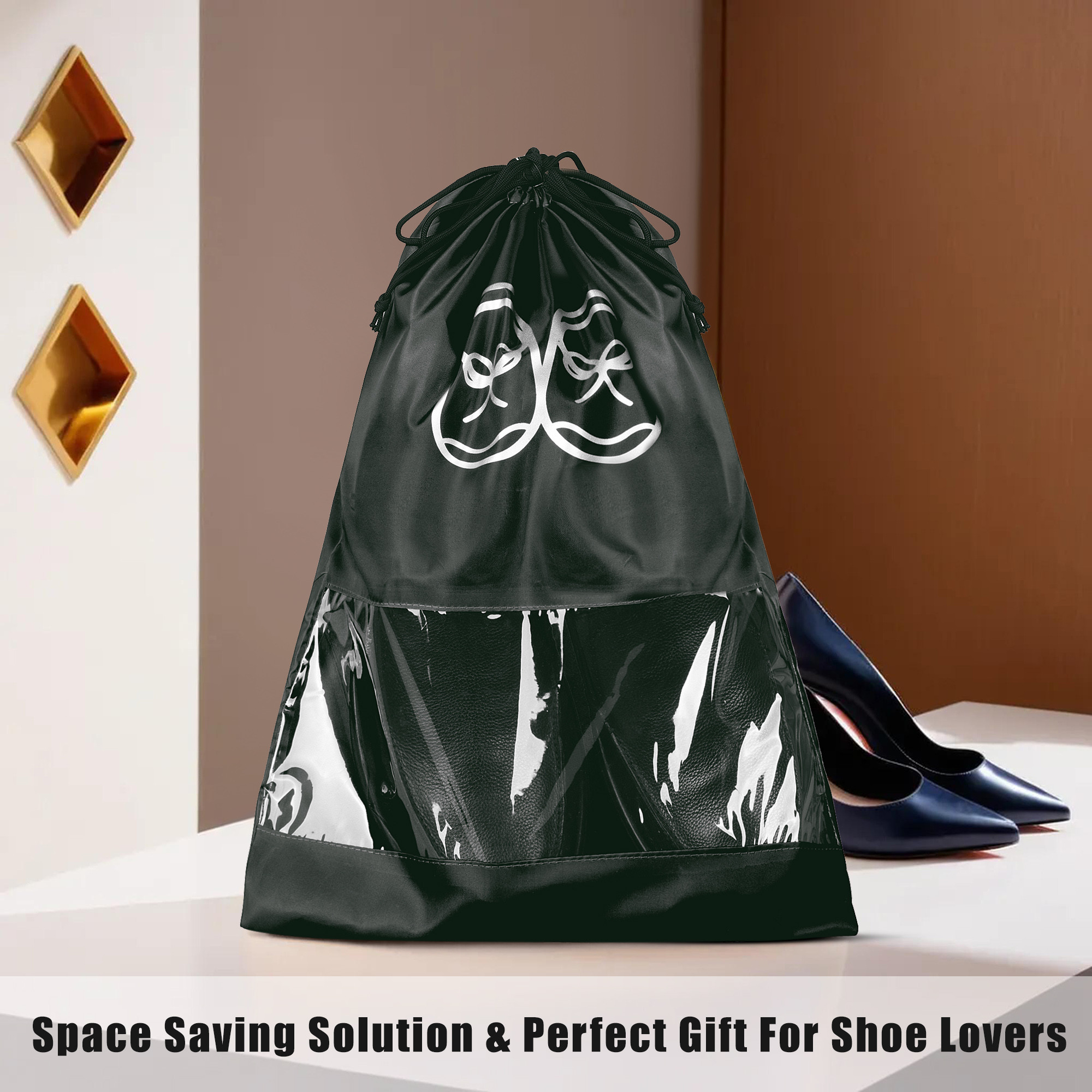 Kuber Industries Travel Shoe Organizer | Storage Bags for Travel | Travel Shoe Carrying Bag | Storage Organizers | Shoe Cover with Transparent Window | Shoe Dori Cover | Black