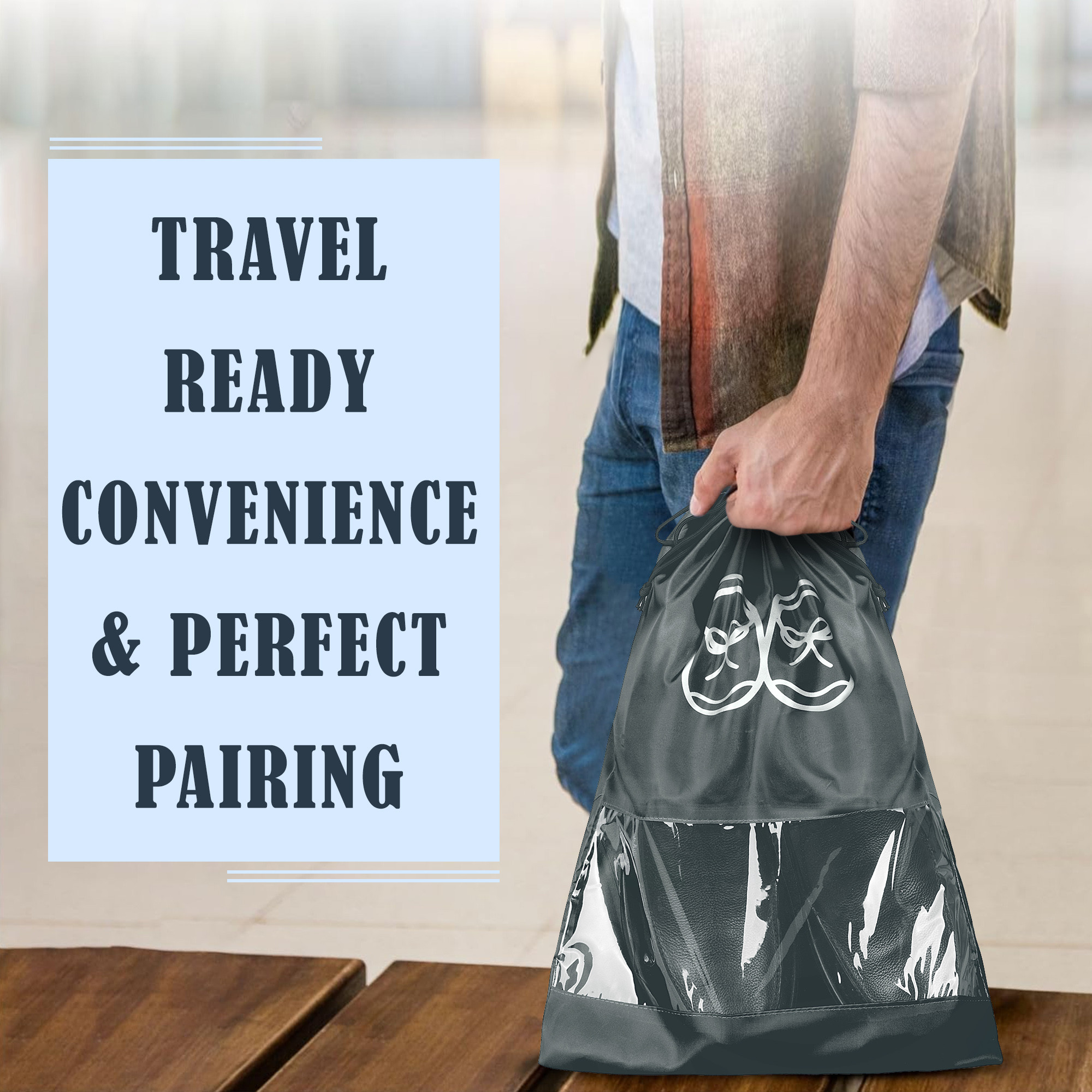 Kuber Industries Travel Shoe Organizer | Storage Bags for Travel | Travel Shoe Carrying Bag | Storage Organizers | Shoe Cover with Transparent Window | Shoe Dori Cover | Gray