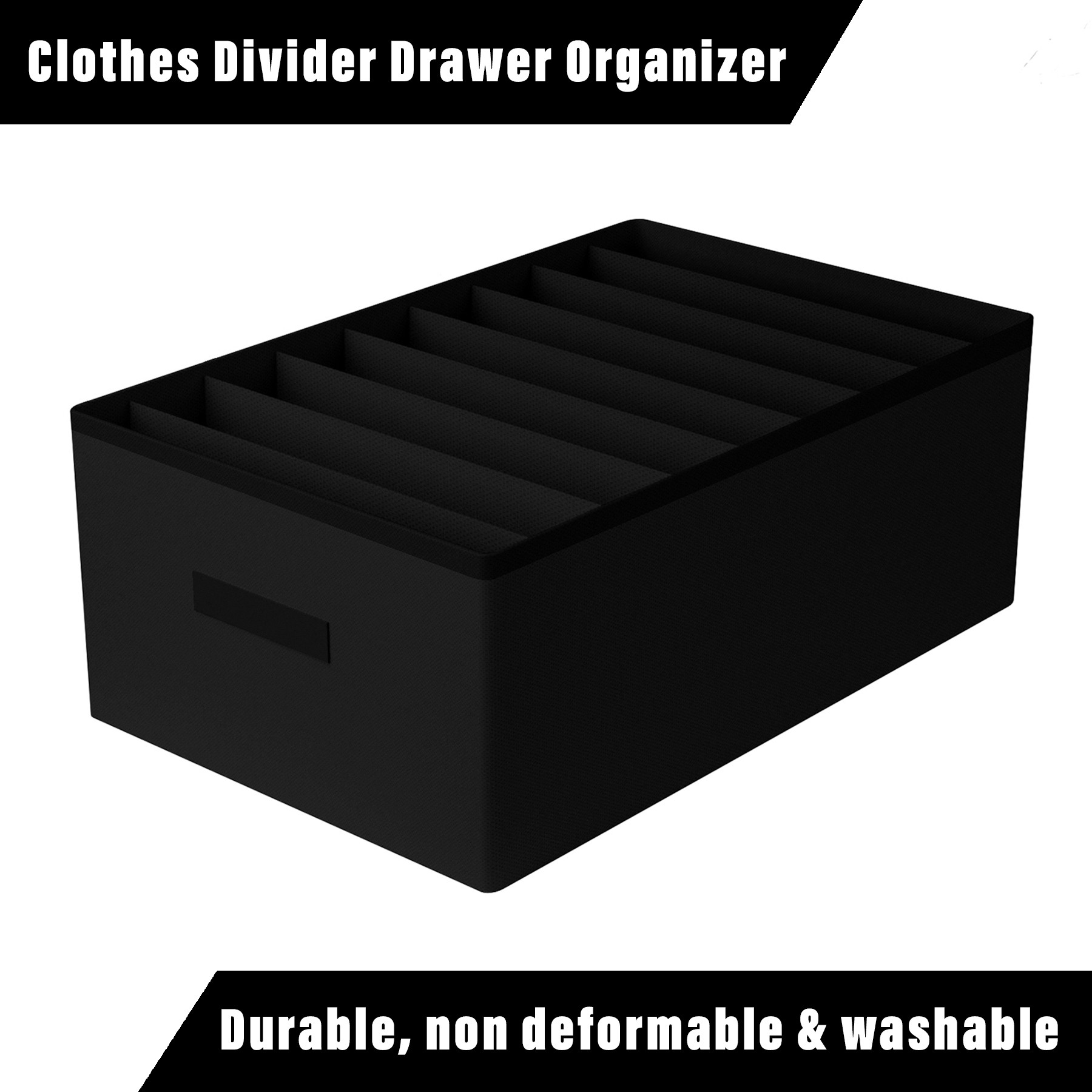 Kuber Industries Trouser Box | Wardrobe Organizer | Clothes Organizer | Storage Box for Pants-Shirt-Sweaters-Bra Panty-Socks | 9-Grid Closet Organizer | Plain | Large | Black