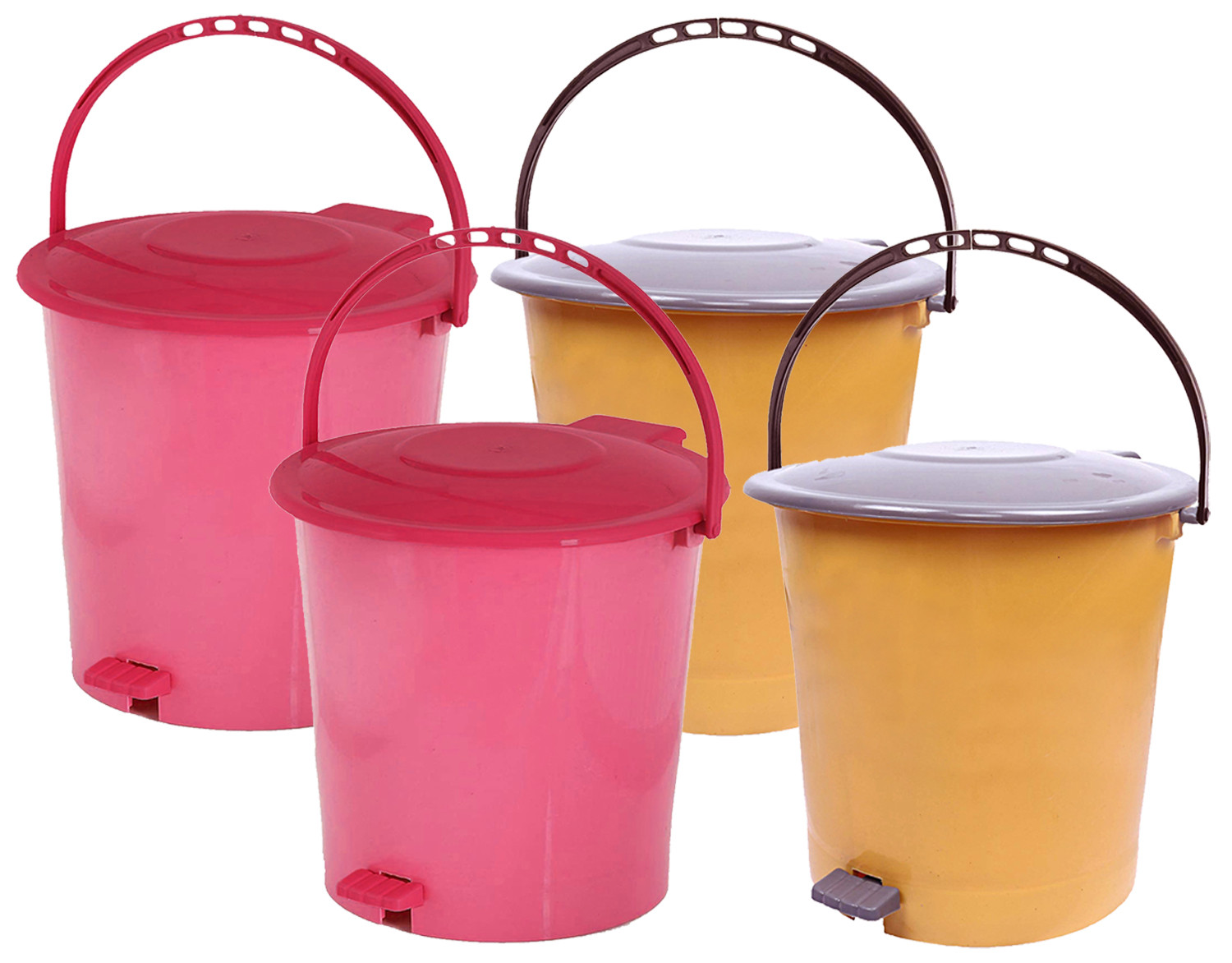 Kuber Industries Ultra Plastic Garbage Waste Pedal Dustbin for Home, Office with Handle, 5 Liters (Pink & Cream)-KUBMART3052