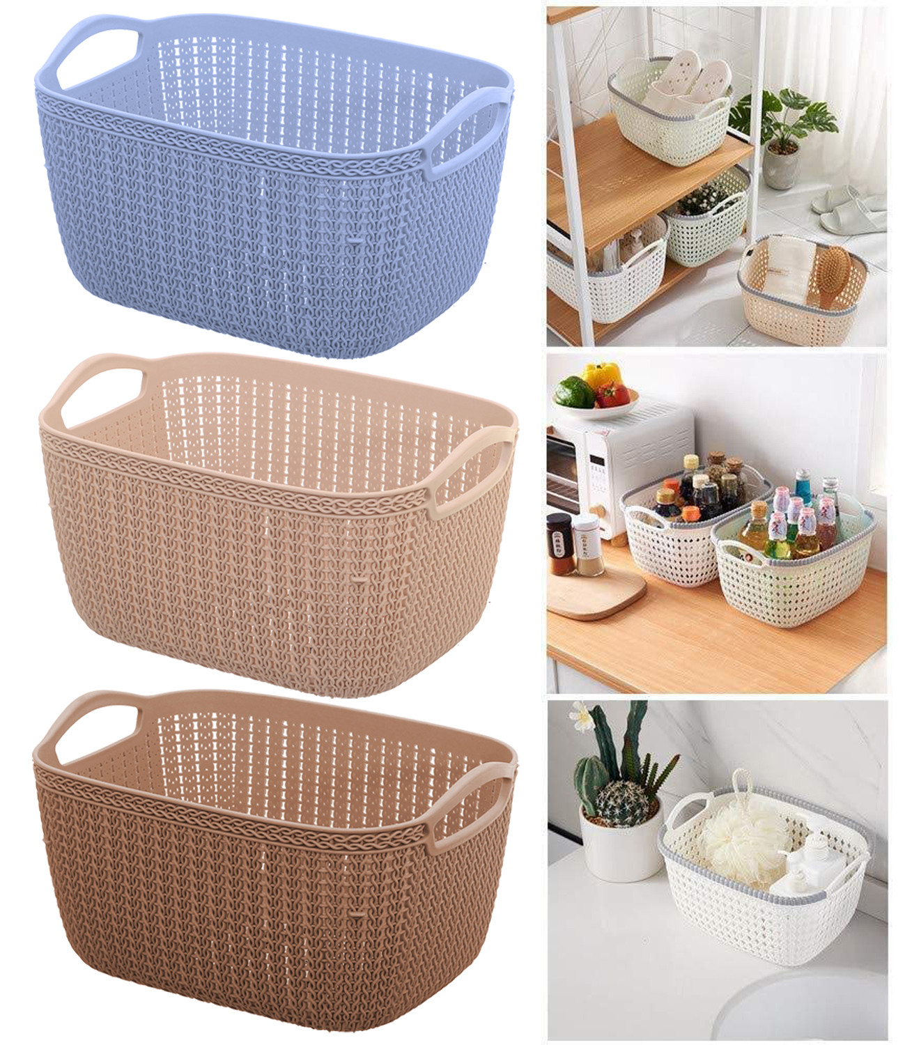 Kuber Industries Unbreakable Plastic Multipurpose Large Size Flexible Storage Baskets / Fruit Vegetable Bathroom Stationary Home Basket with Handles (Brown) -CTKTC37811