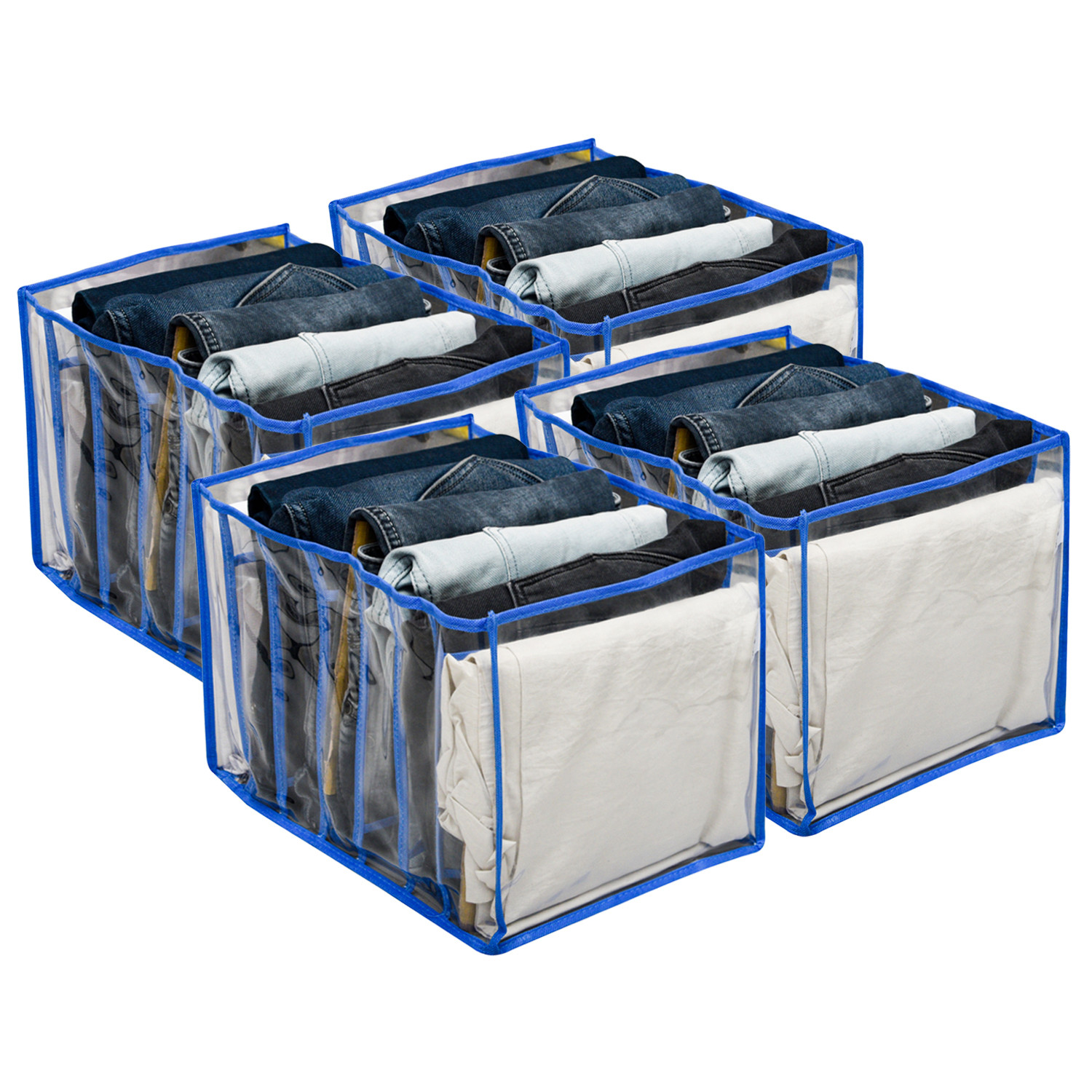 Kuber Industries Wardrobe Cloth Organizer | PVC .40mm Drawer Organizer | 7 Grids Foldable | Clear Transparent for T-shirts | Trousers | Socks | Blue