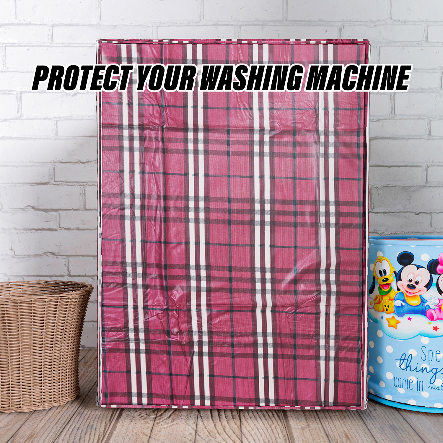 Kuber Industries Washing Machine Cover | Big Check Design Washing Machine Cover | Soft PVC | Front Load Washing Machine Cover | Maroon