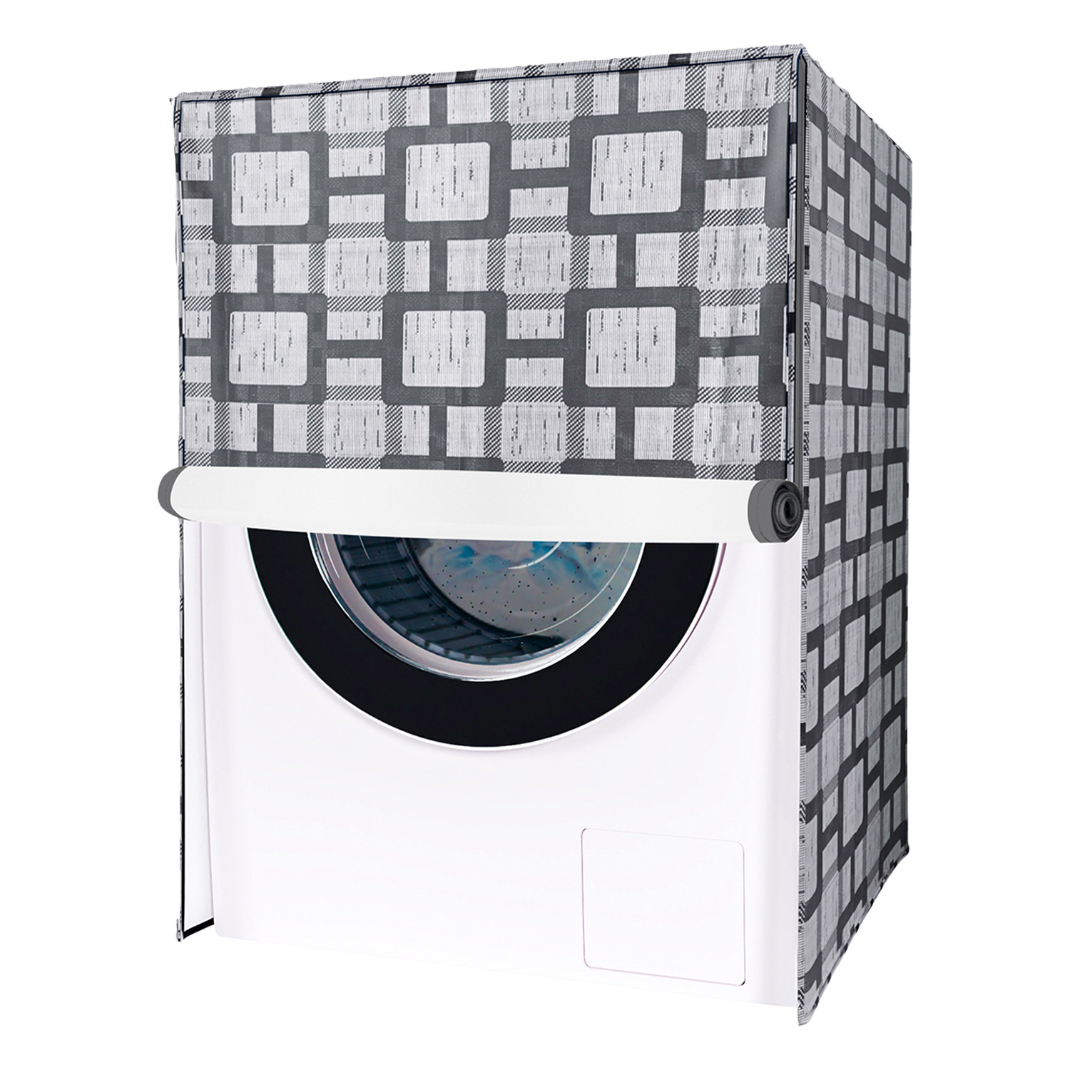Kuber Industries Washing Machine Cover | Big Check Washing Machine Cover | Soft PVC | Front Load Washing Machine Cover | Gray