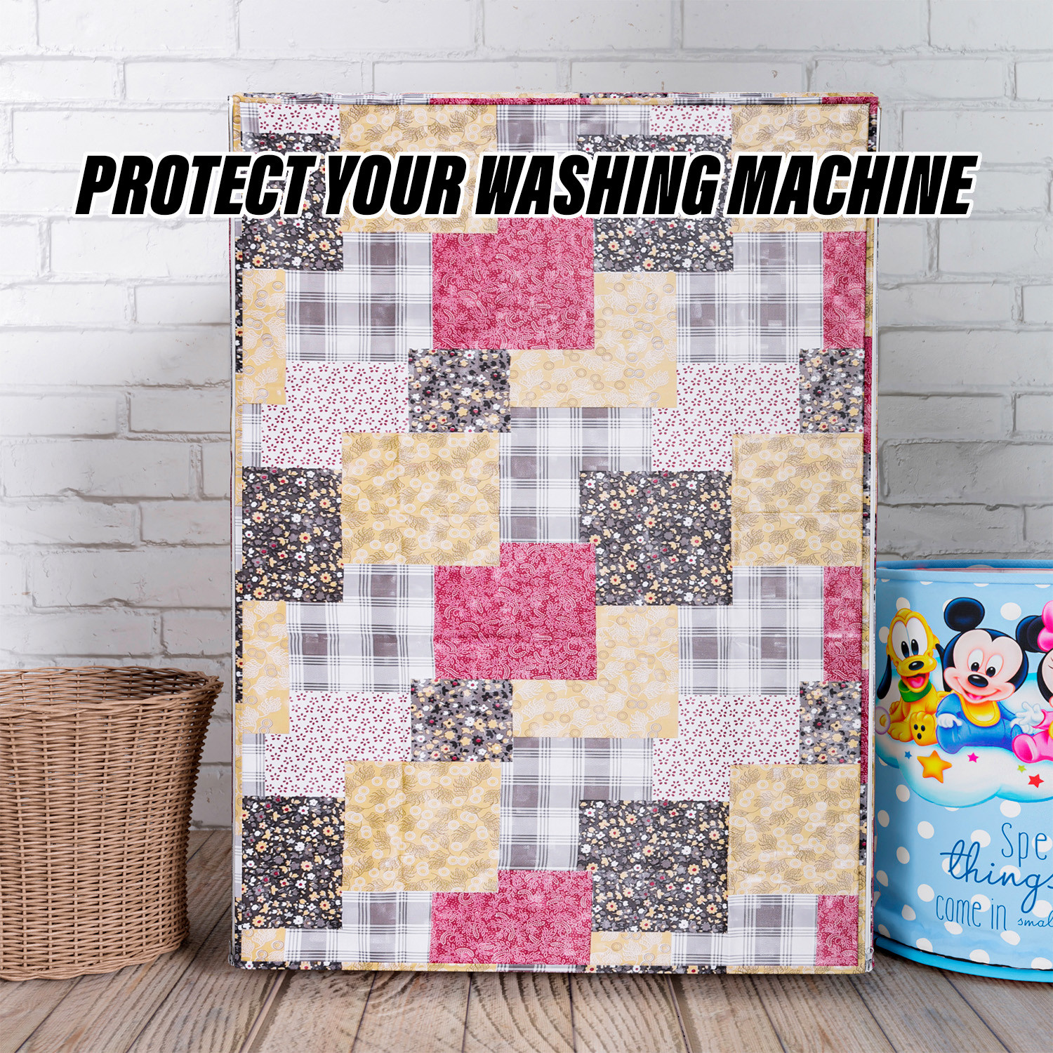Kuber Industries Washing Machine Cover | Black Small Flower Print Washing Machine Cover | PVC Front Load Washing Machine Cover | Multi