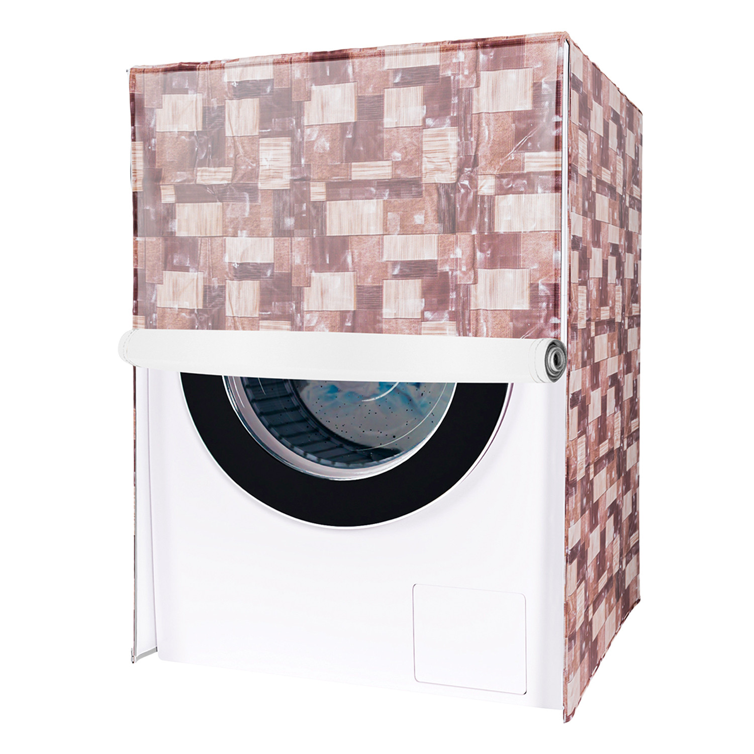 Kuber Industries Washing Machine Cover | Brick New Check Design Washing Machine Cover | PVC Front Load Washing Machine Cover | Brown