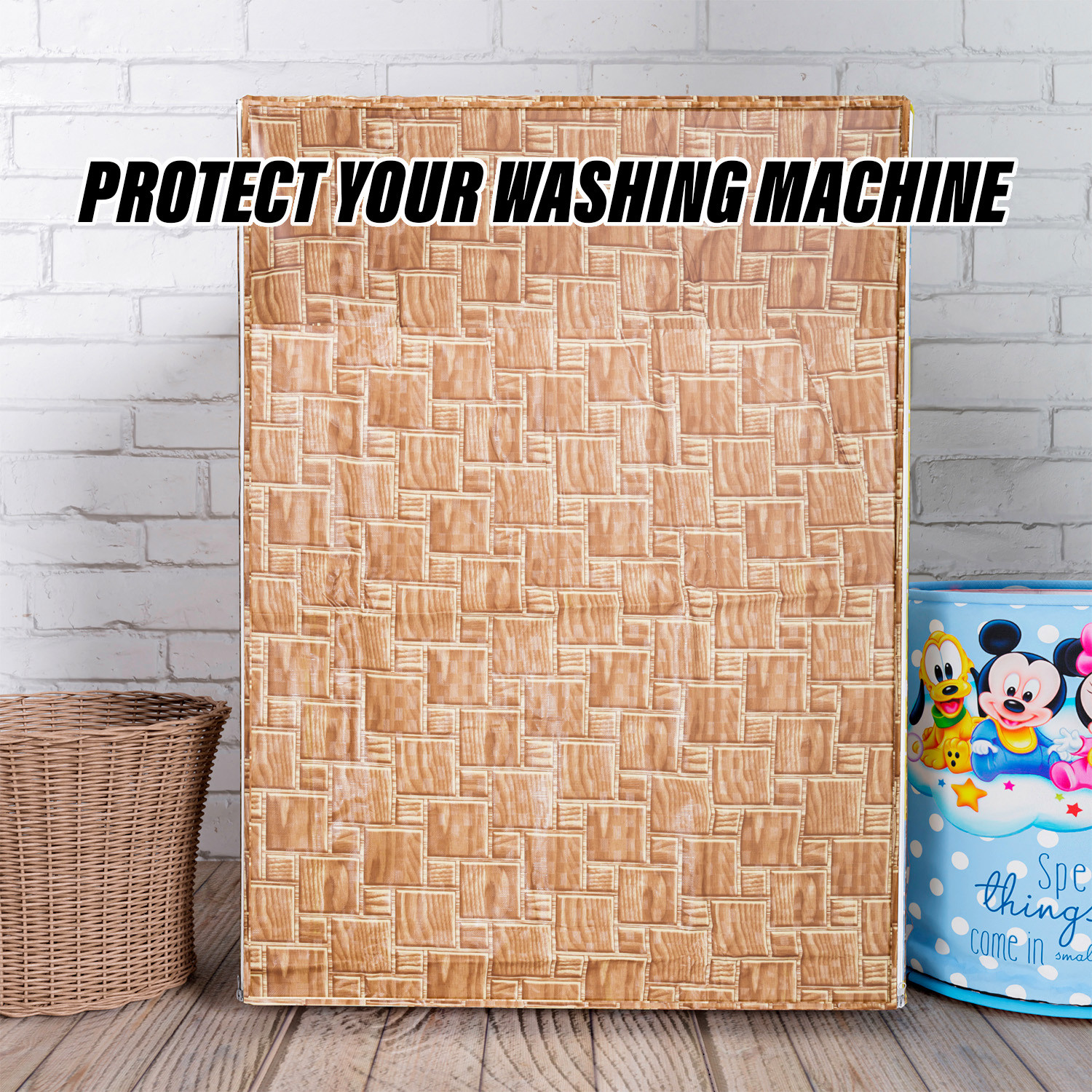 Kuber Industries Washing Machine Cover | Brick New Check Design Washing Machine Cover | PVC Front Load Washing Machine Cover | Golden
