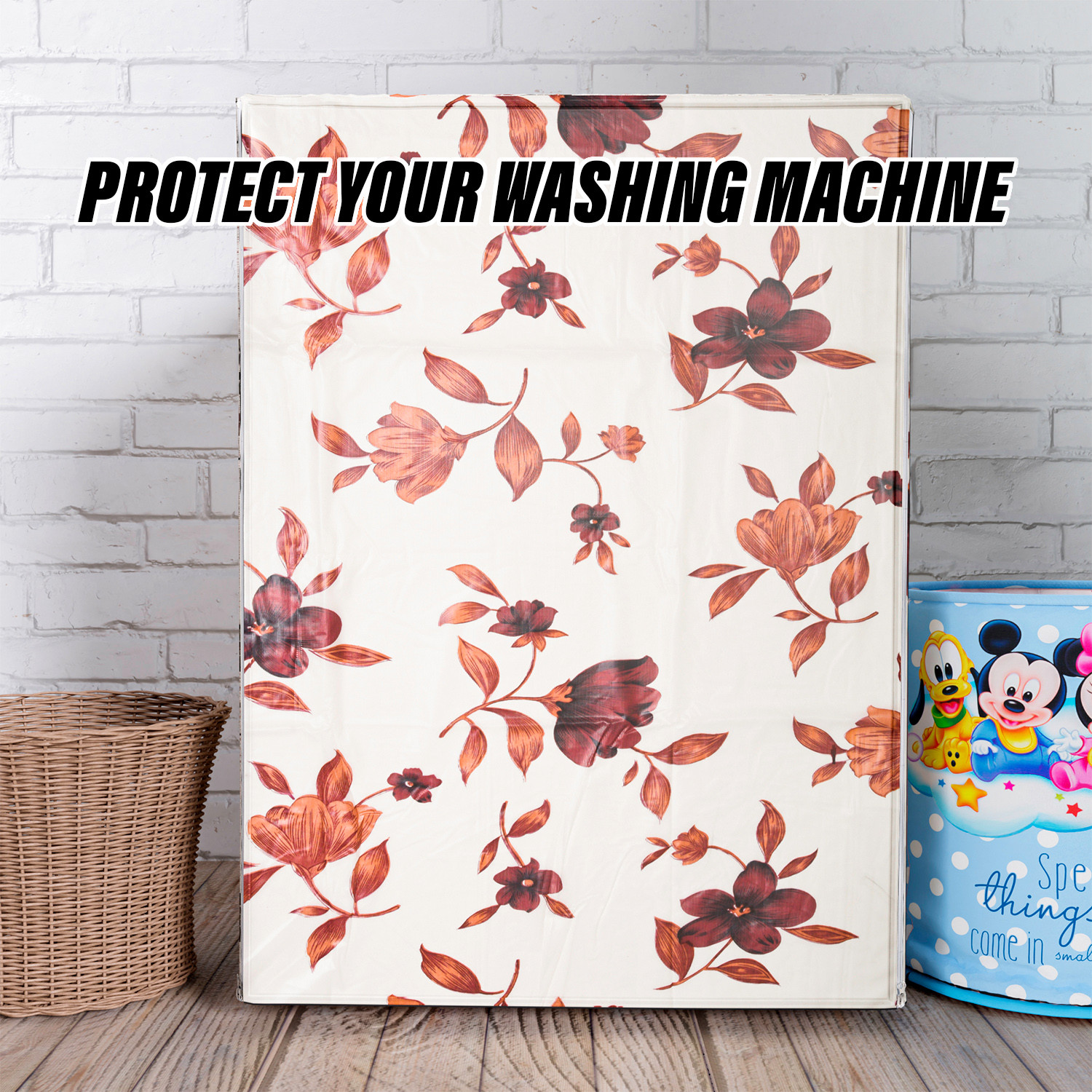 Kuber Industries Washing Machine Cover | Cream Printed Washing Machine Cover | Soft PVC | Front Load Washing Machine Cover | Cream