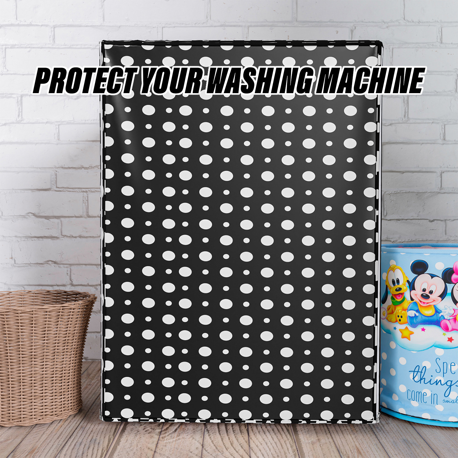 Kuber Industries Washing Machine Cover | Dot Print Washing Machine Cover | PVC | Front Load Washing Machine Cover | Black