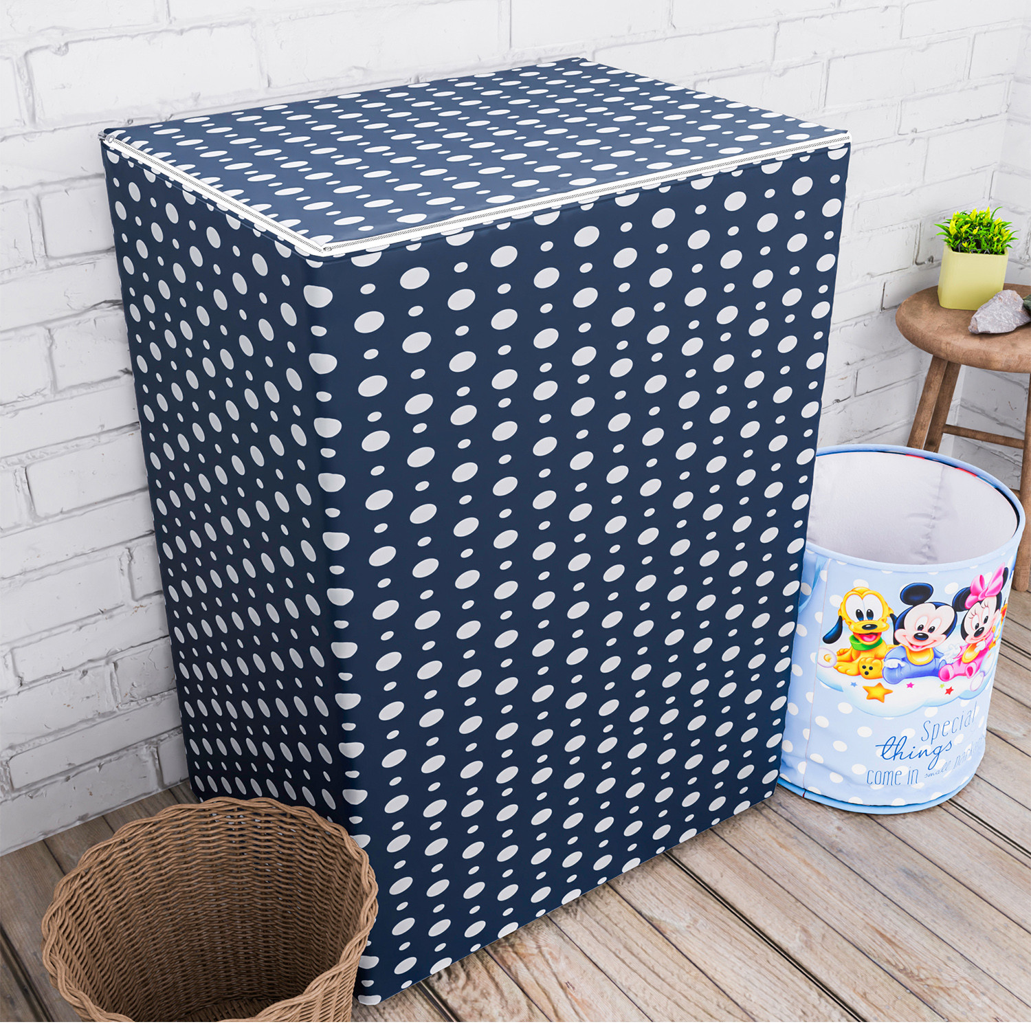 Kuber Industries Washing Machine Cover | Dot Print Washing Machine Cover | PVC | Top Load Semi-Automatic Washing Machine Cover | Blue