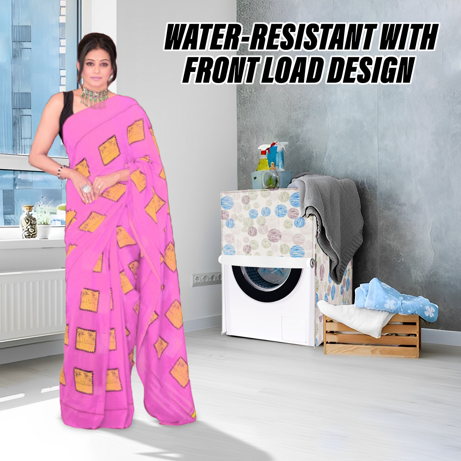 Kuber Industries Washing Machine Cover | Dot Print Washing Machine Cover | Soft PVC Front Load Washing Machine Cover | Multi