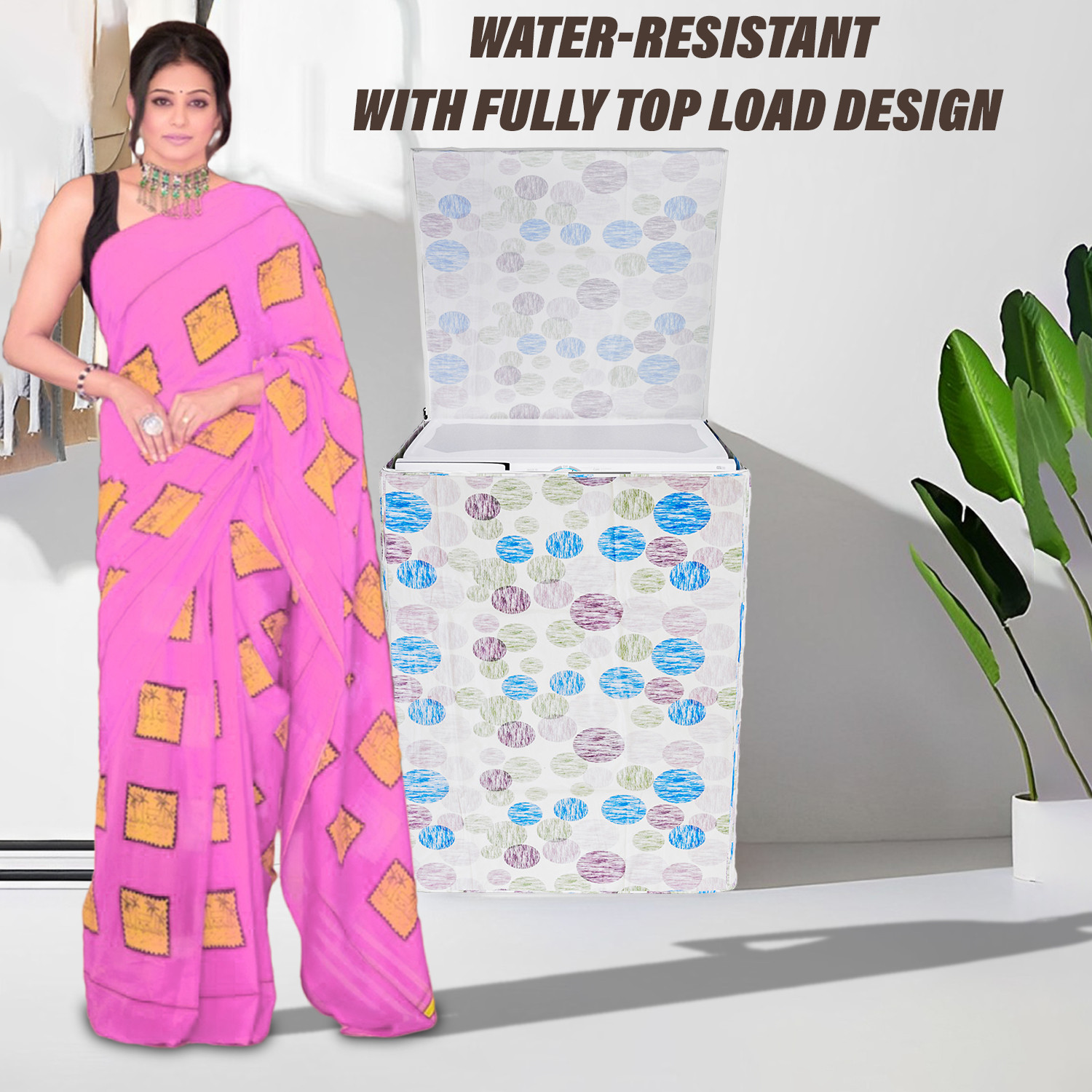 Kuber Industries Washing Machine Cover | Dot Print Washing Machine Cover | Soft PVC Top Load Fully-Automatic Washing Machine Cover | Multi