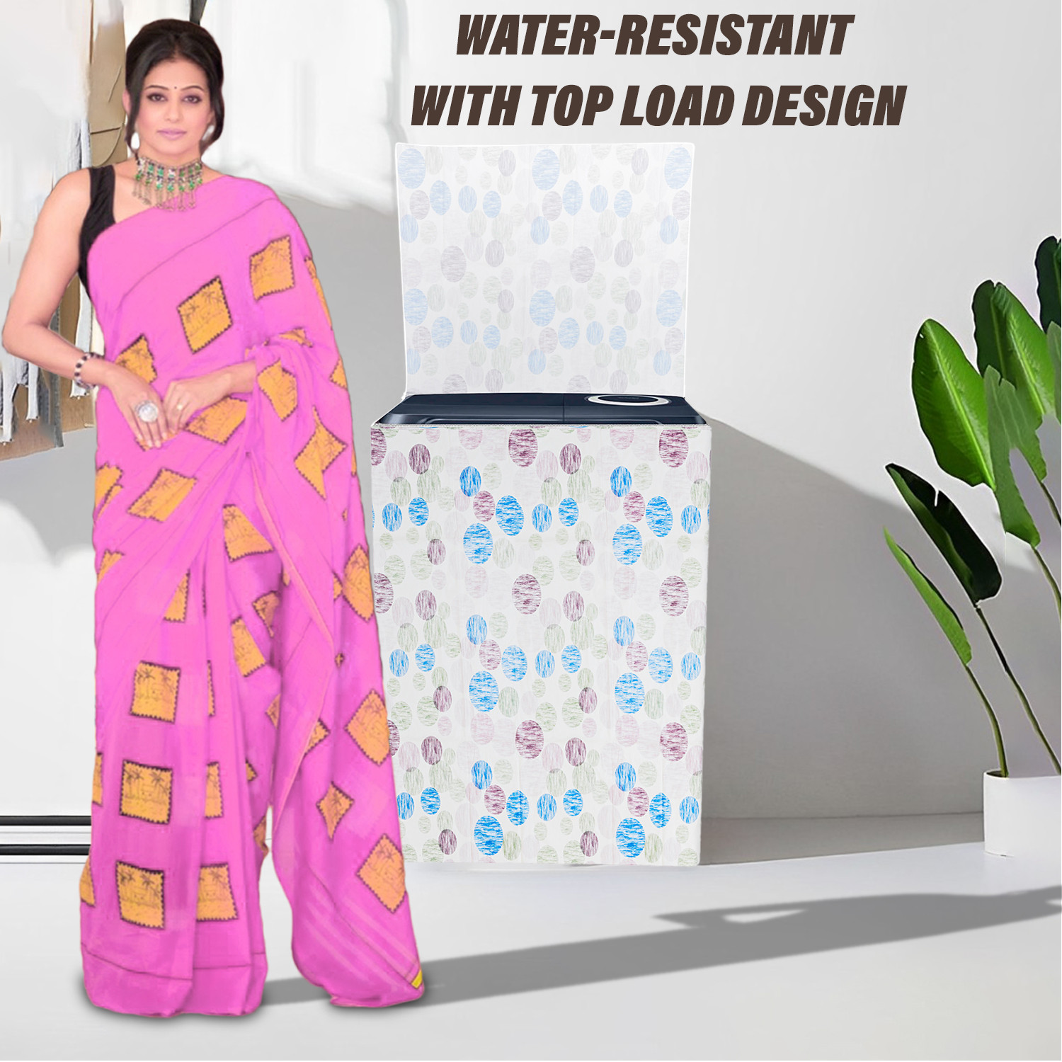 Kuber Industries Washing Machine Cover | Dot Print Washing Machine Cover | Soft PVC Top Load Semi-Automatic Washing Machine Cover | Multi