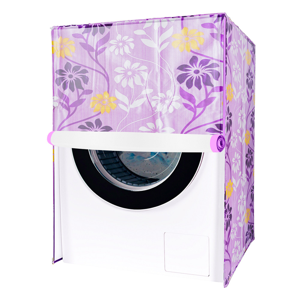 Kuber Industries Washing Machine Cover | Flower Print Washing Machine Cover | Knitting Polyester | Front Load Washing Machine Cover | Purple