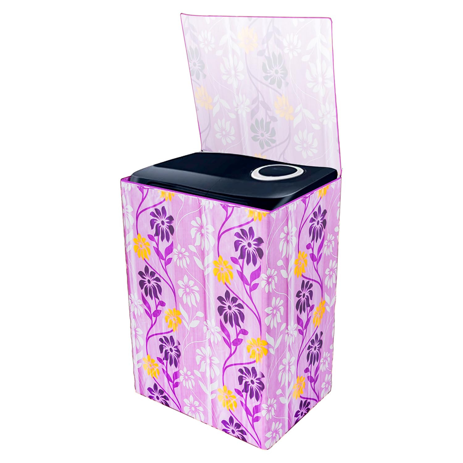 Kuber Industries Washing Machine Cover | Flower Print Washing Machine Cover | Knitting Polyester | Top Load Semi-Automatic Washing Machine Cover | Purple