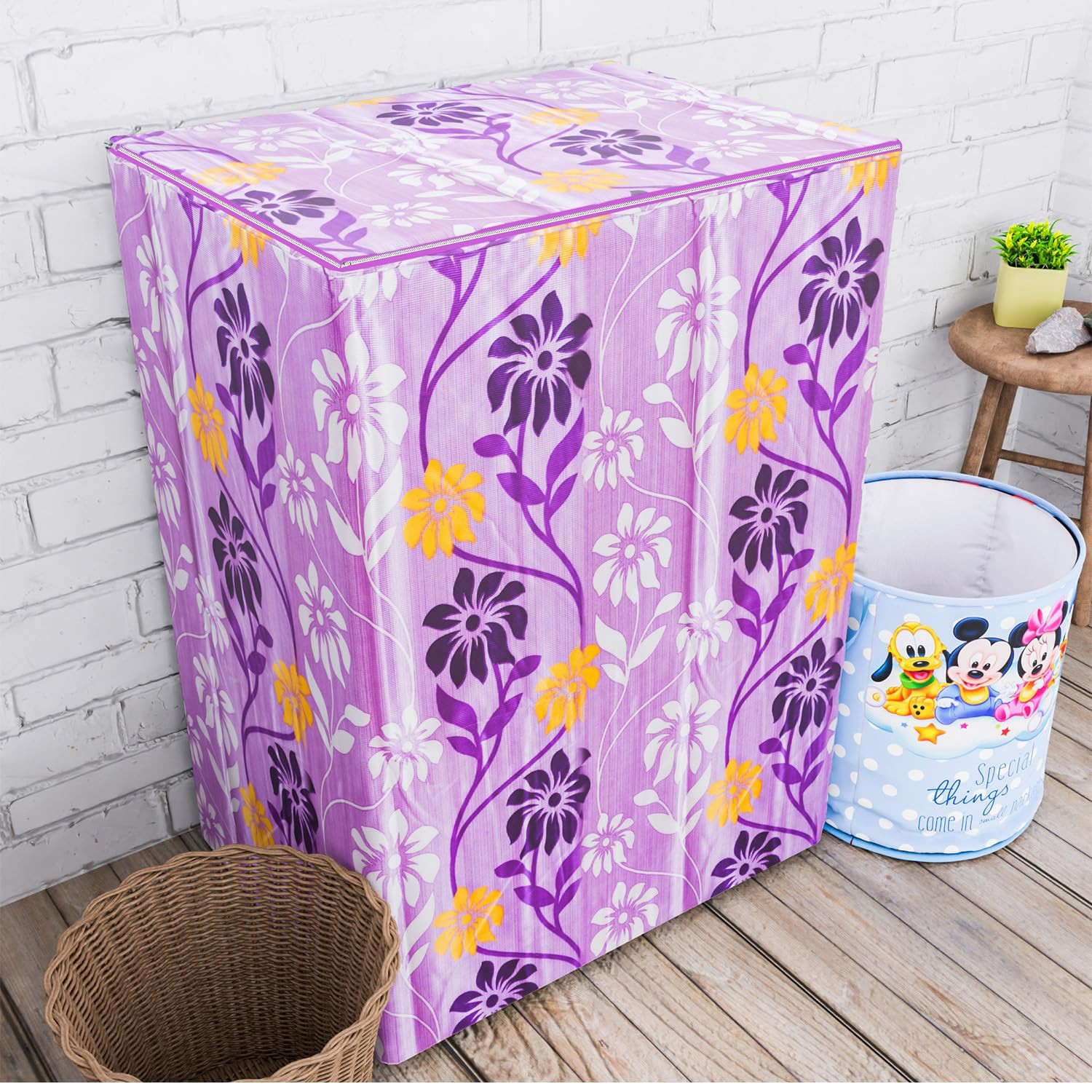 Kuber Industries Washing Machine Cover | Flower Print Washing Machine Cover | Knitting Polyester | Top Load Semi-Automatic Washing Machine Cover | Purple