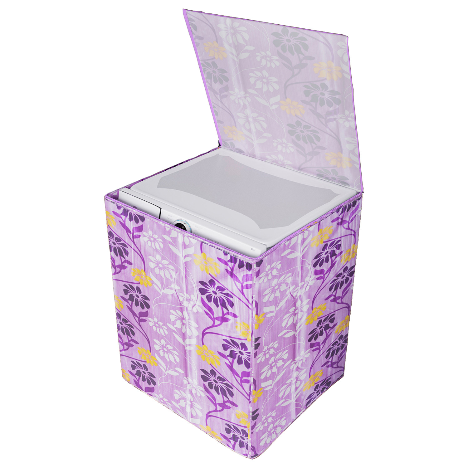 Kuber Industries Washing Machine Cover | Flower Print Washing Machine Cover | Knitting Polyester | Top Load Fully-Automatic Washing Machine Cover | Purple