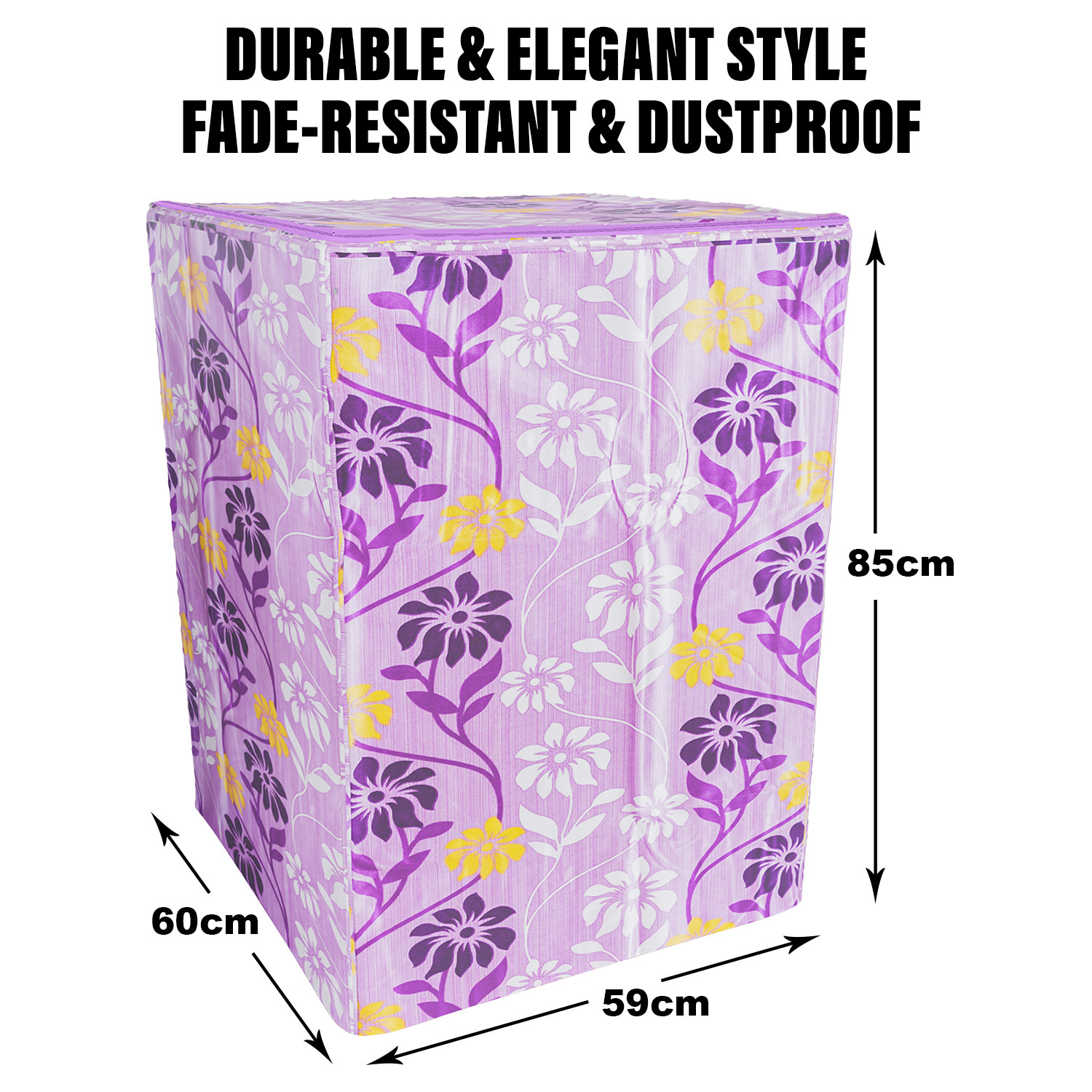 Kuber Industries Washing Machine Cover | Flower Print Washing Machine Cover | Knitting Polyester | Top Load Fully-Automatic Washing Machine Cover | Purple
