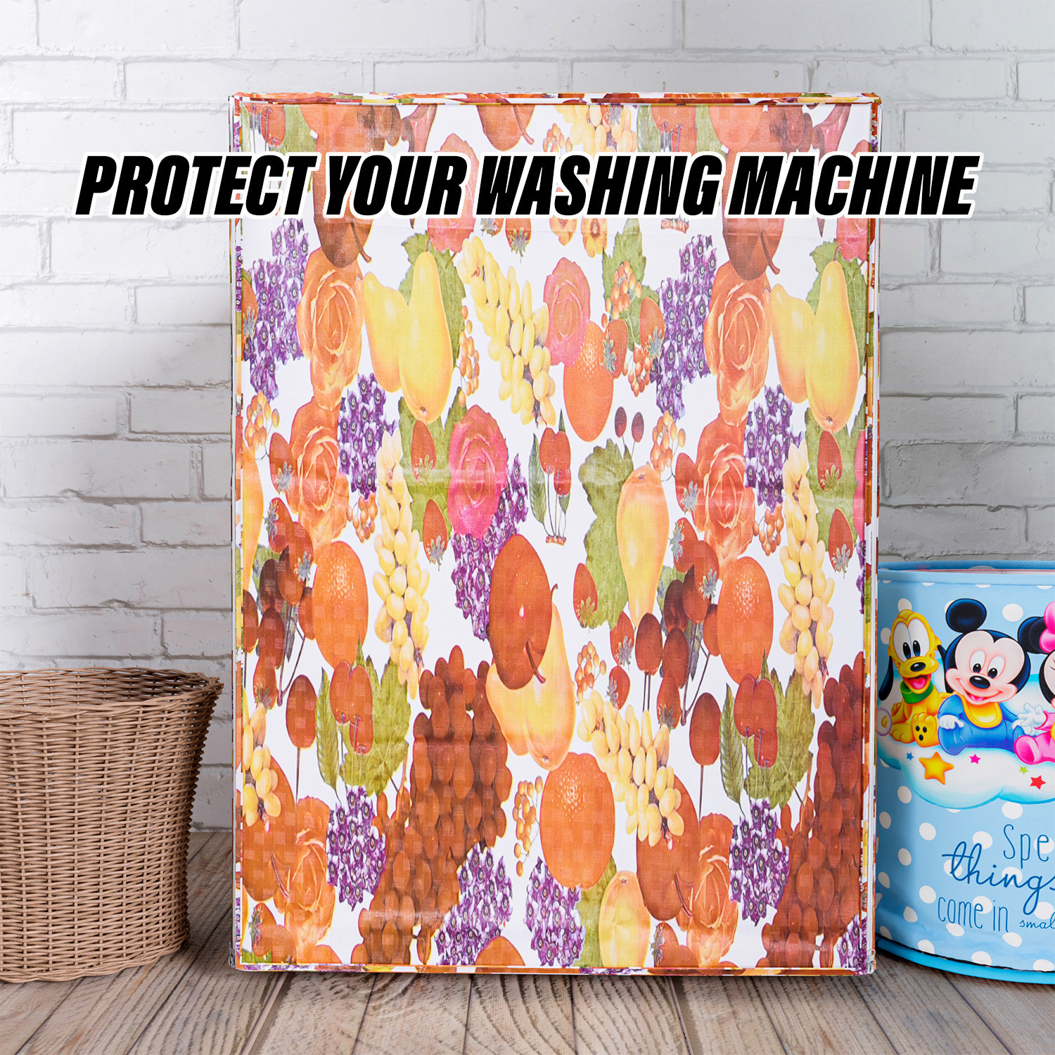 Kuber Industries Washing Machine Cover | Fruit Print Washing Machine Cover | PVC | Front Load Washing Machine Cover | Multi