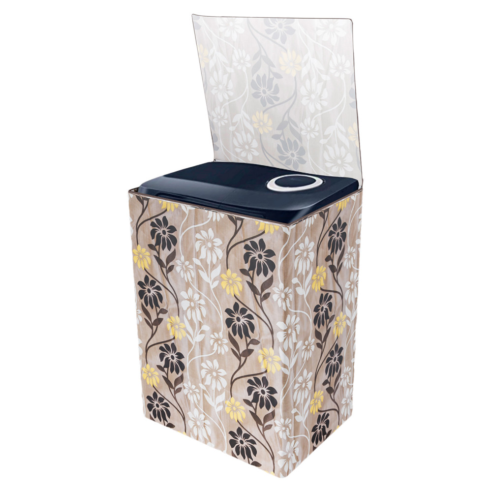 Kuber Industries Washing Machine Cover | Golden Flower Print Washing Machine Cover | Knitting Polyester | Top Load Semi-Automatic Washing Machine Cover | Brown