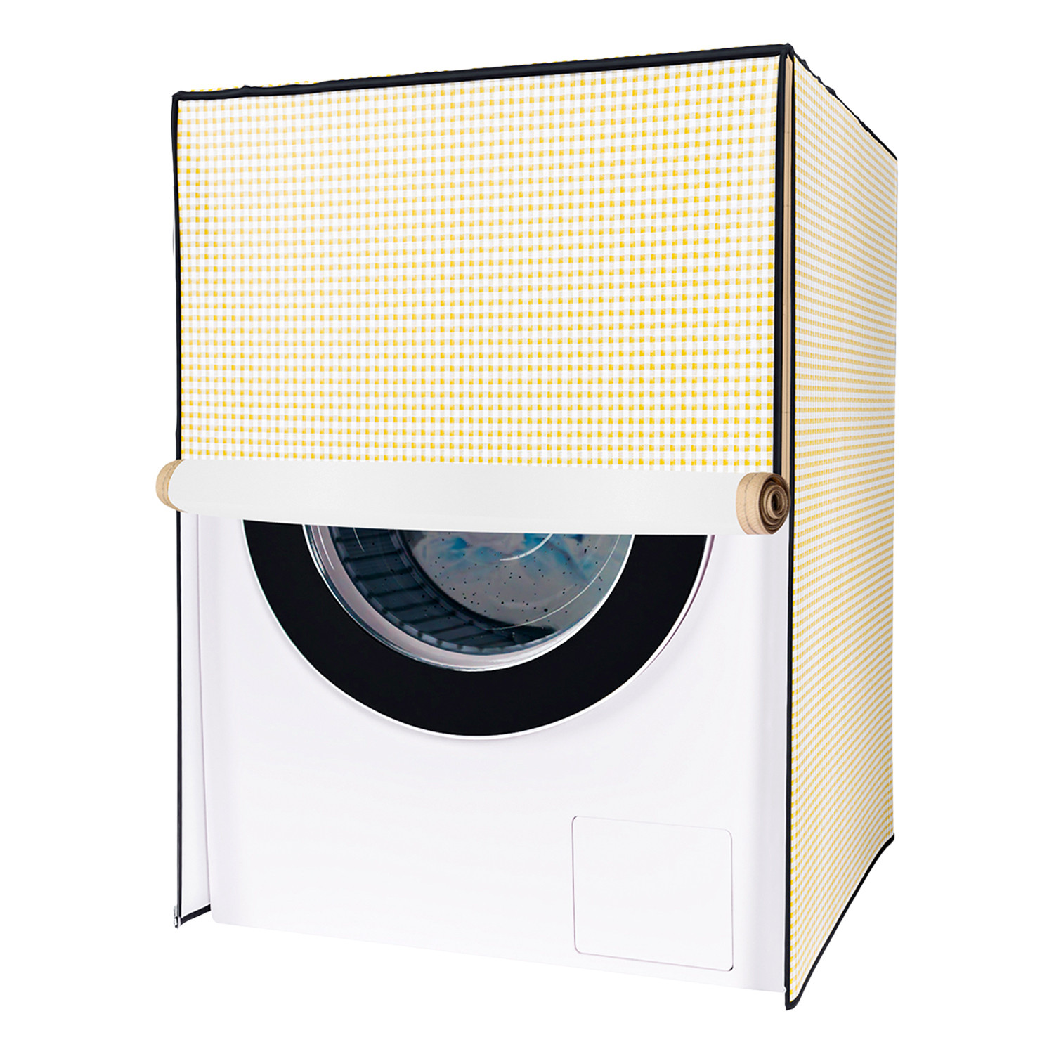Kuber Industries Washing Machine Cover | Mini Check Print Washing Machine Cover | Soft PVC | Front Load Washing Machine Cover | Golden