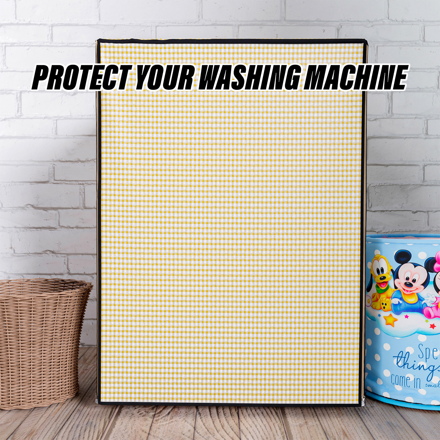 Kuber Industries Washing Machine Cover | Mini Check Print Washing Machine Cover | Soft PVC | Front Load Washing Machine Cover | Golden