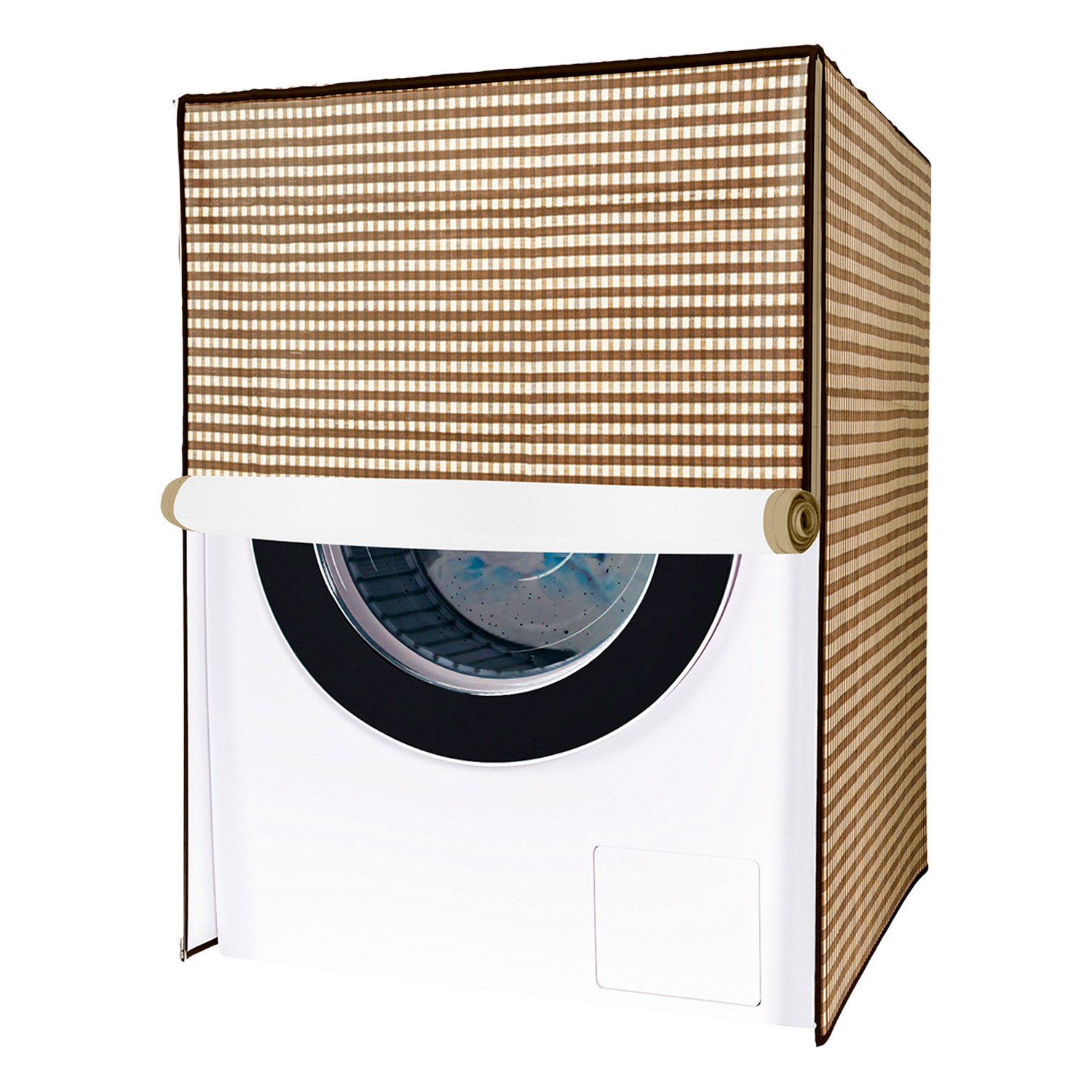 Kuber Industries Washing Machine Cover | Mini Check Print Washing Machine Cover | Soft PVC | Front Load Washing Machine Cover | Brown