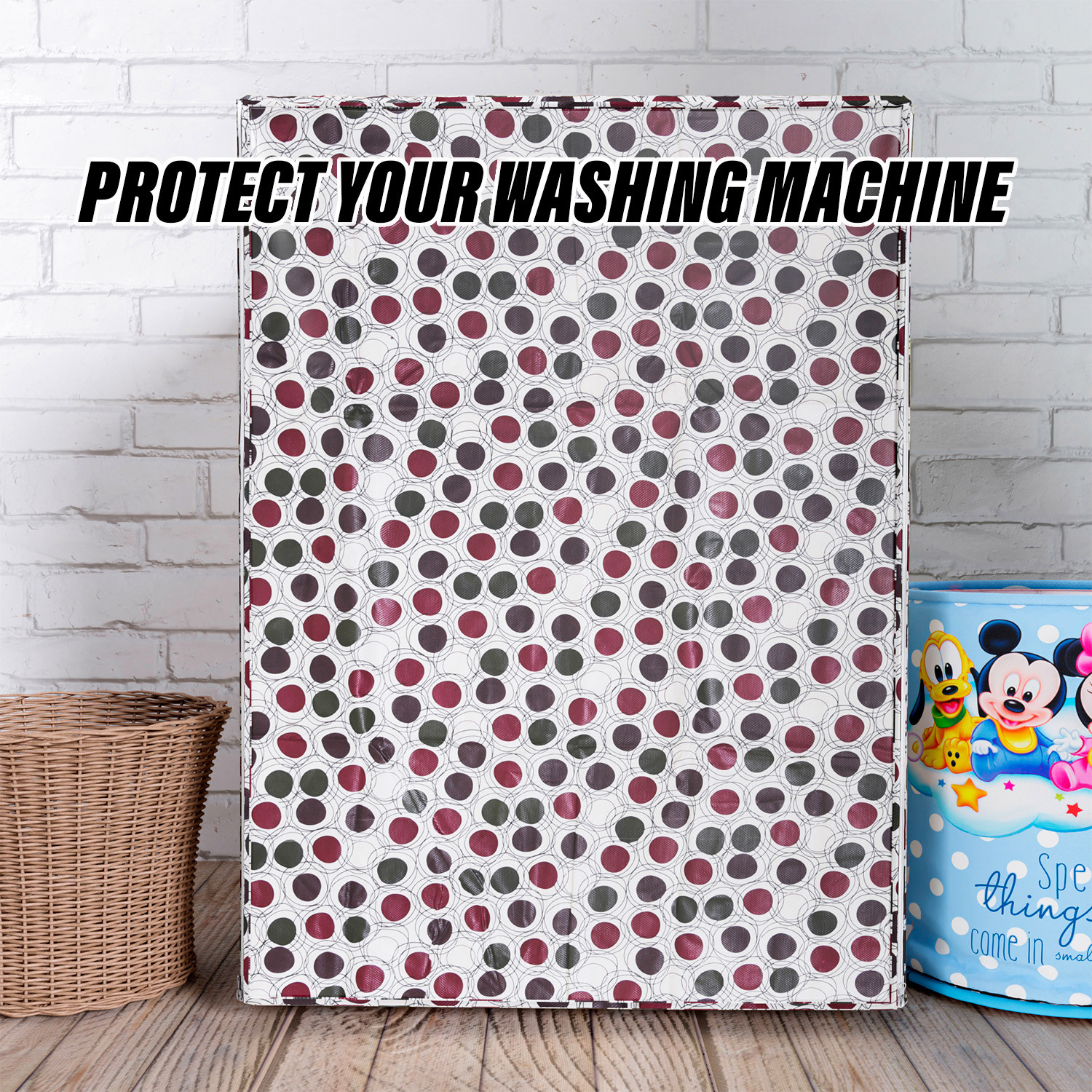 Kuber Industries Washing Machine Cover | Multi Dot Print Washing Machine Cover | PVC Front Load Washing Machine Cover | Cream
