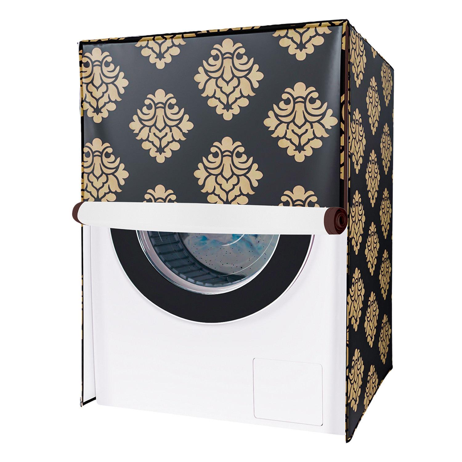 Kuber Industries Washing Machine Cover | Square Design Washing Machine Cover | Knitting Polyester | Front Load Washing Machine Cover | Brown