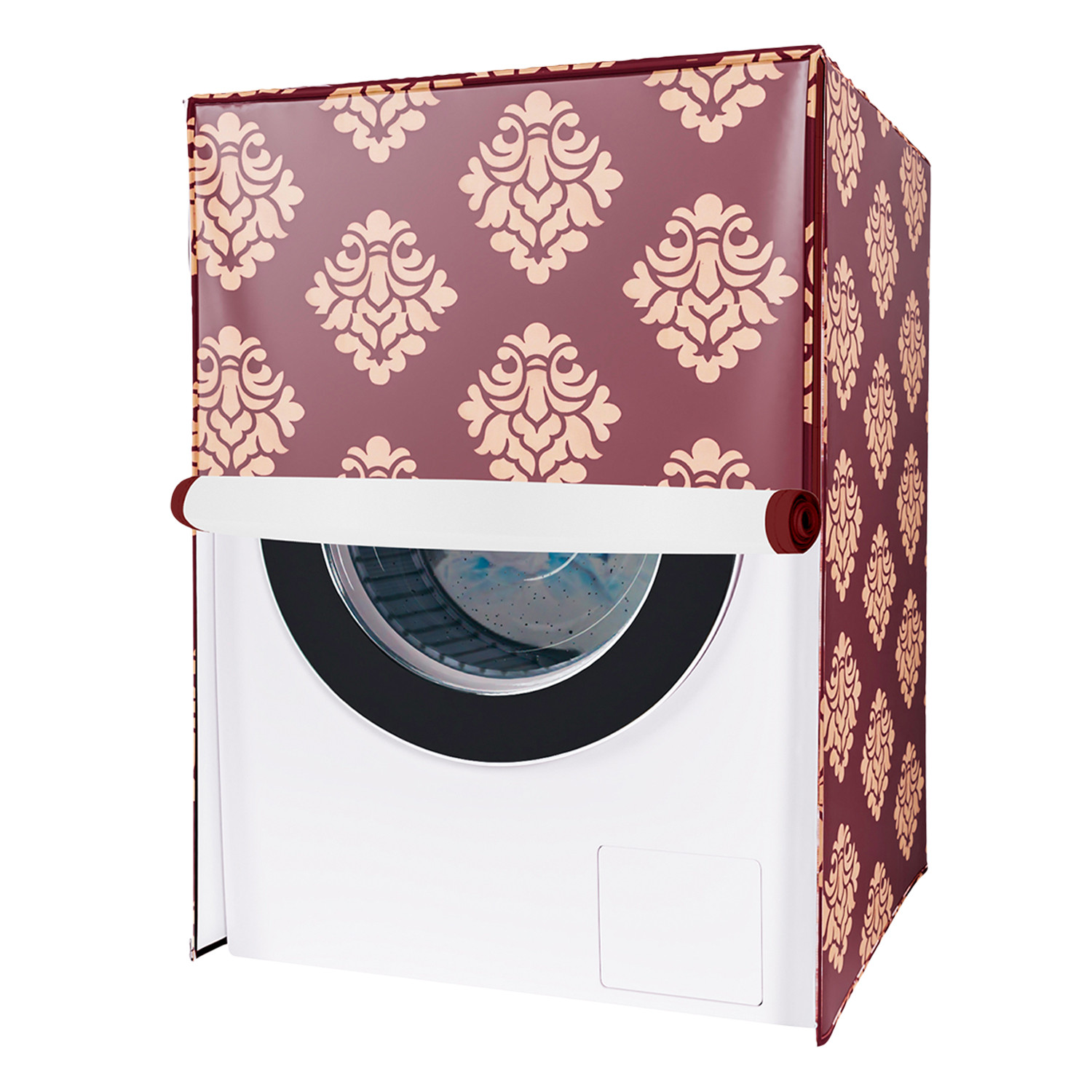 Kuber Industries Washing Machine Cover | Square Design Washing Machine Cover | Knitting Polyester | Front Load Washing Machine Cover | Maroon