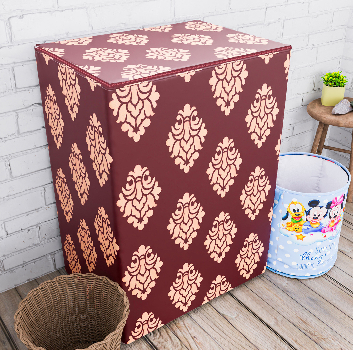 Kuber Industries Washing Machine Cover | Square Design Washing Machine Cover | Knitting Polyester | Top Load Semi-Automatic Washing Machine Cover | Maroon