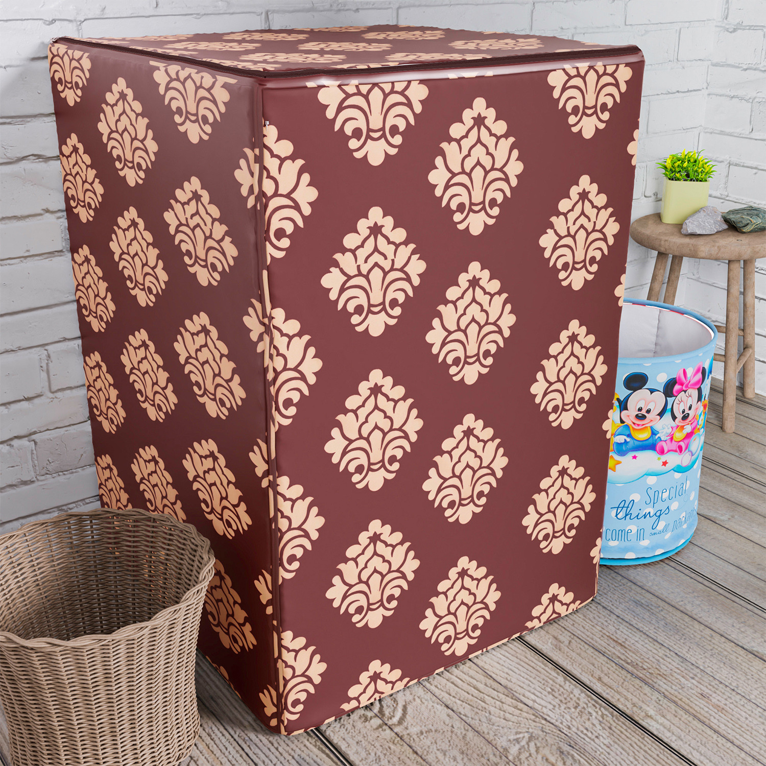 Kuber Industries Washing Machine Cover | Square Design Washing Machine Cover | Knitting Polyester | Top Load Fully-Automatic Washing Machine Cover | Maroon