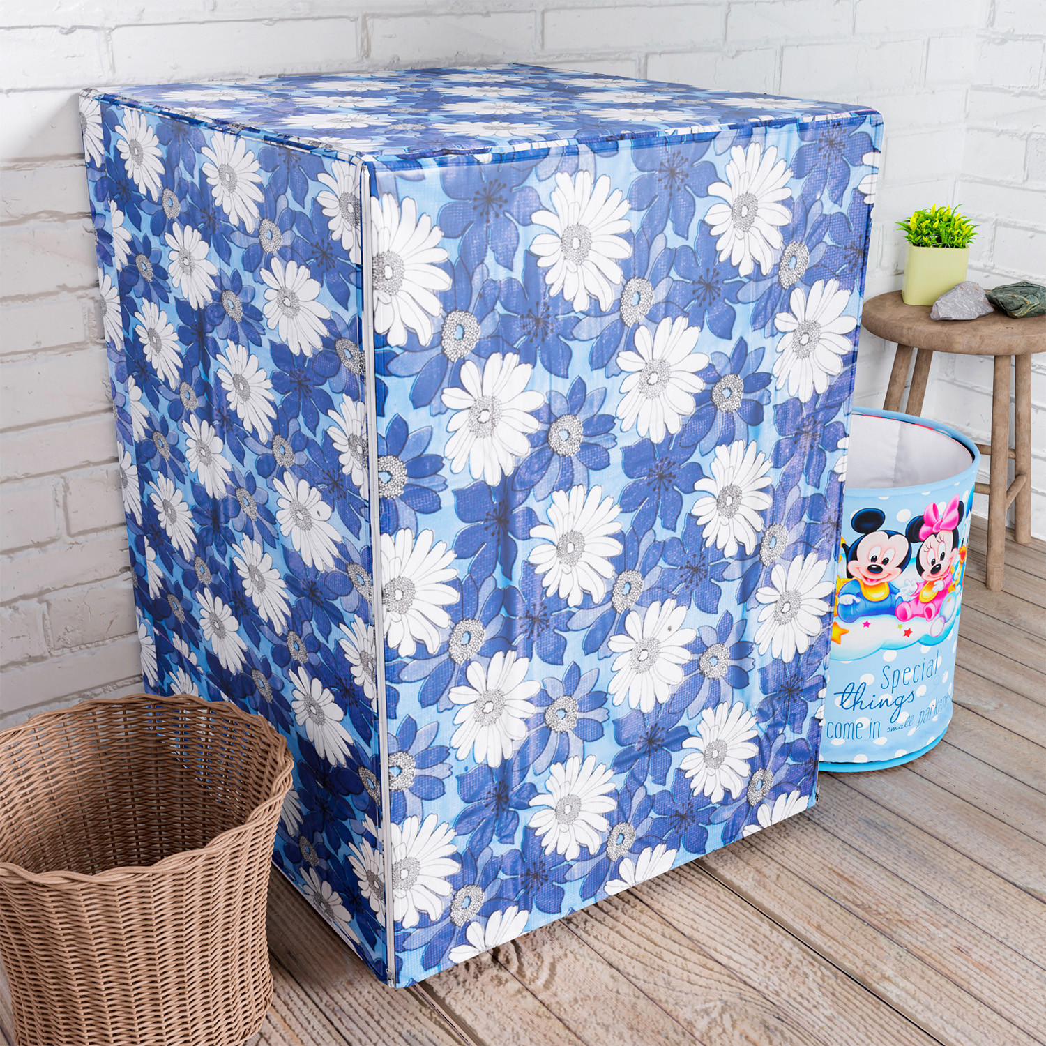 Kuber Industries Washing Machine Cover | Sun Flower Print Washing Machine Cover | PVC Front Load Washing Machine Cover | Blue