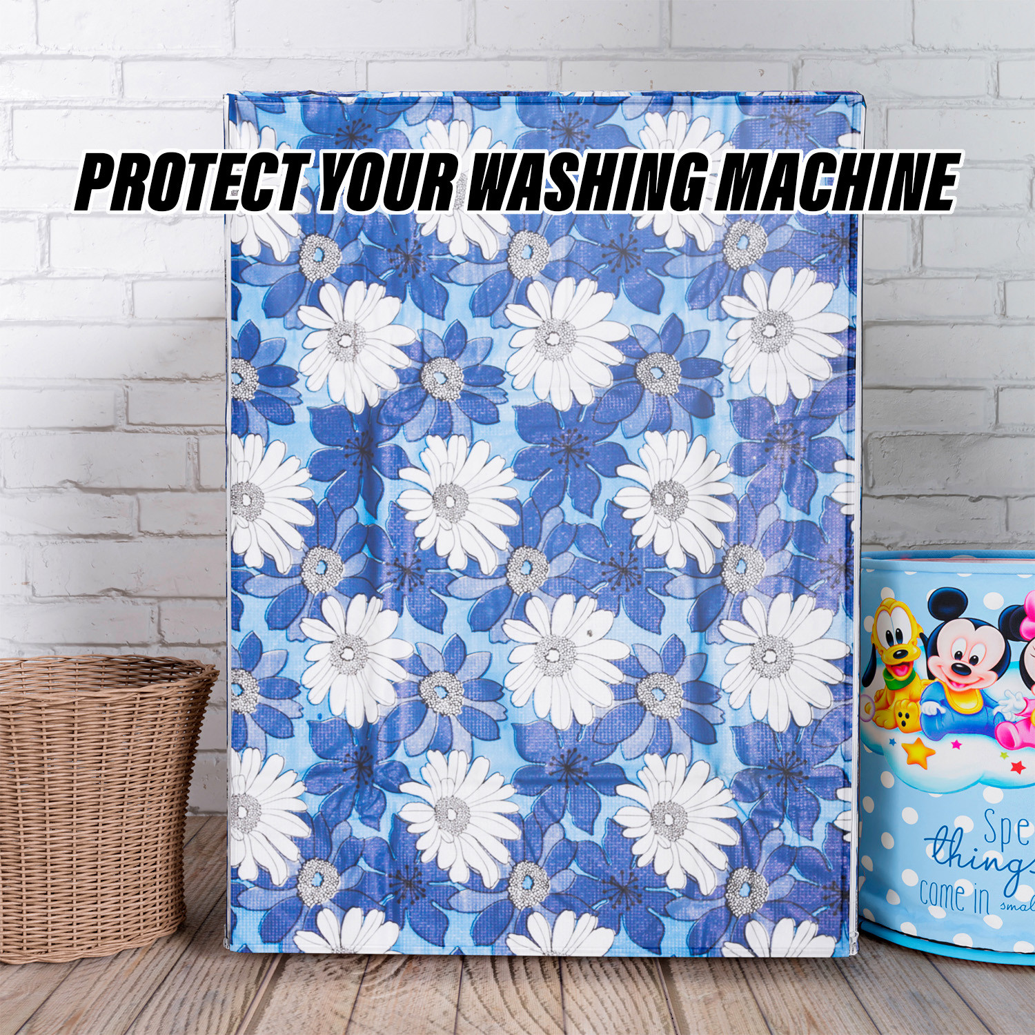 Kuber Industries Washing Machine Cover | Sun Flower Print Washing Machine Cover | PVC Front Load Washing Machine Cover | Blue