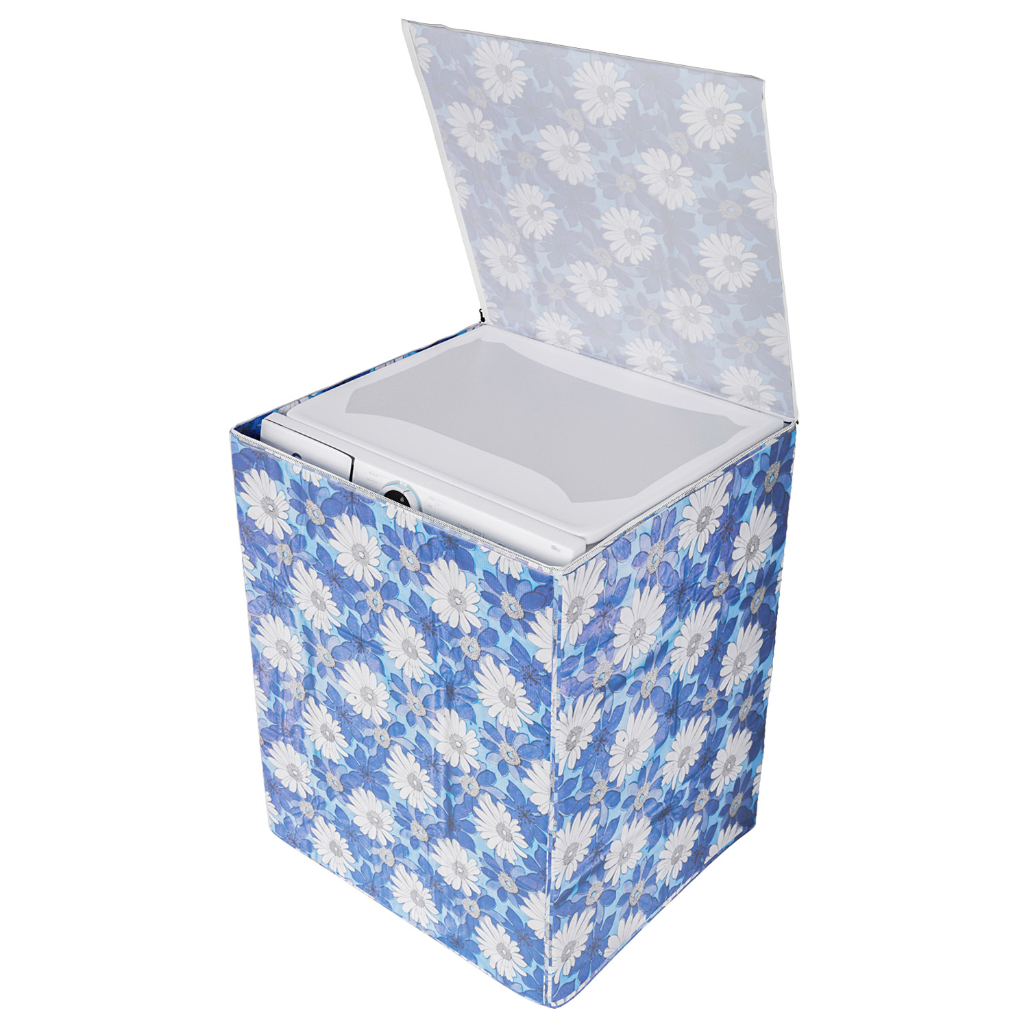 Kuber Industries Washing Machine Cover | Sun Flower Print Washing Machine Cover | PVC Top Load Fully-Automatic Washing Machine Cover | Blue