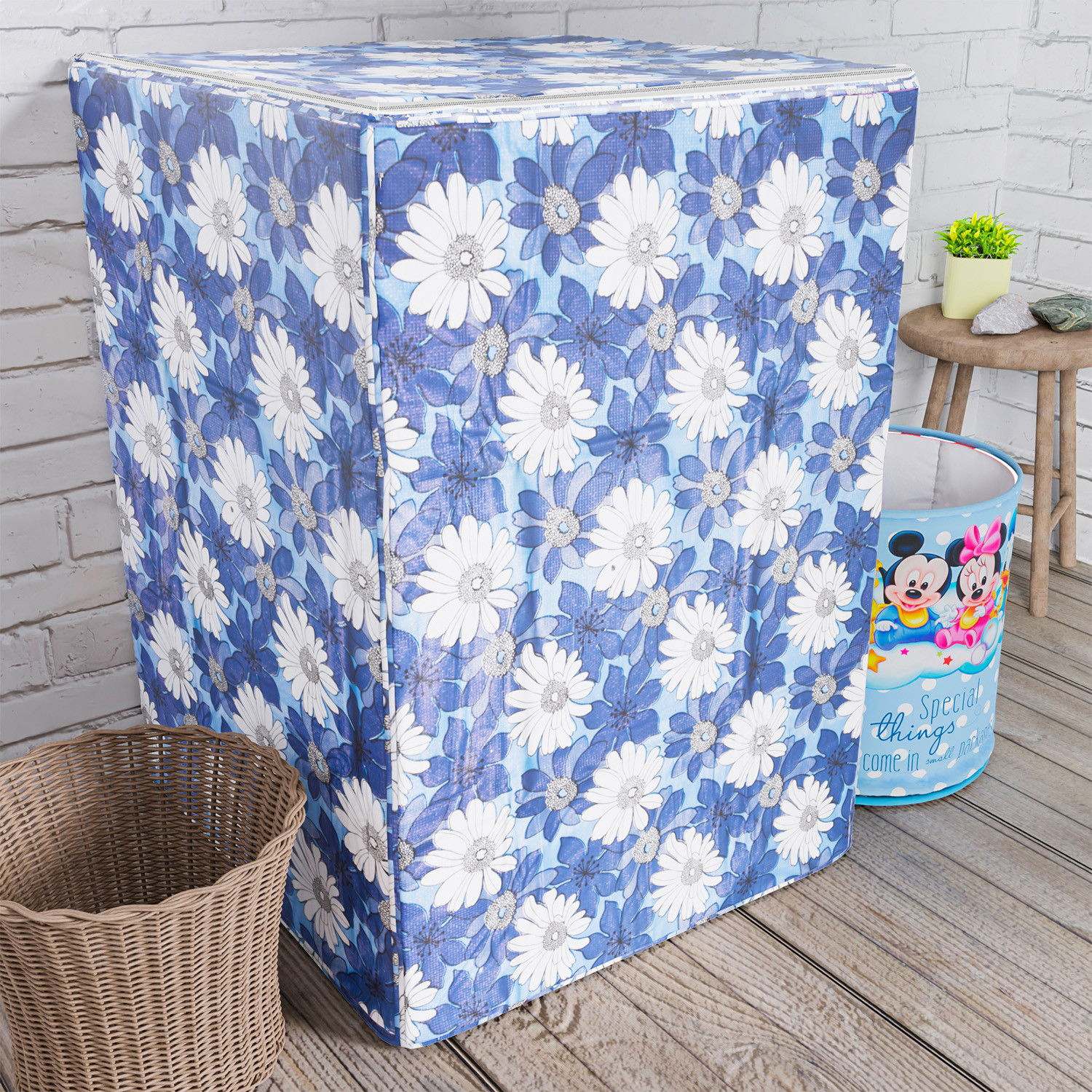 Kuber Industries Washing Machine Cover | Sun Flower Print Washing Machine Cover | PVC Top Load Fully-Automatic Washing Machine Cover | Blue