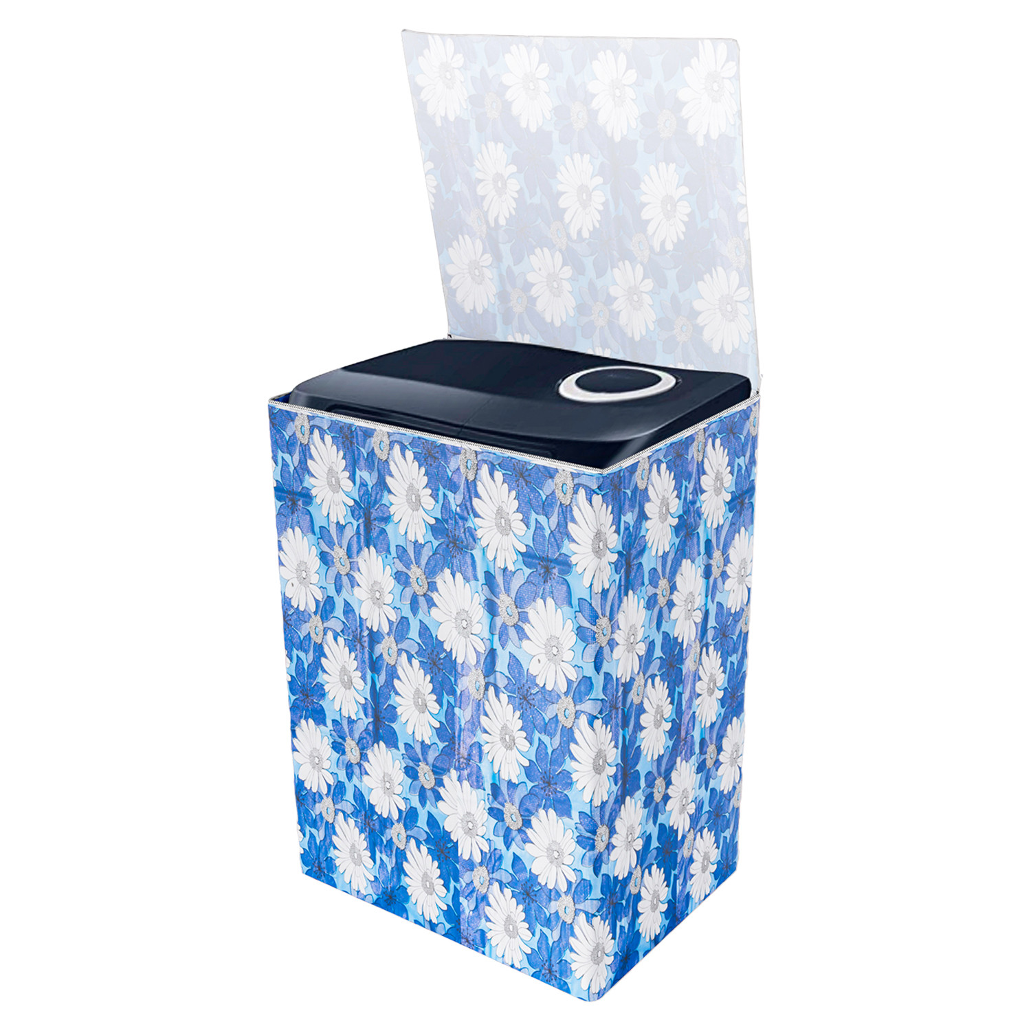 Kuber Industries Washing Machine Cover | Sun Flower Print Washing Machine Cover | PVC Top Load Semi-Automatic Washing Machine Cover | Blue