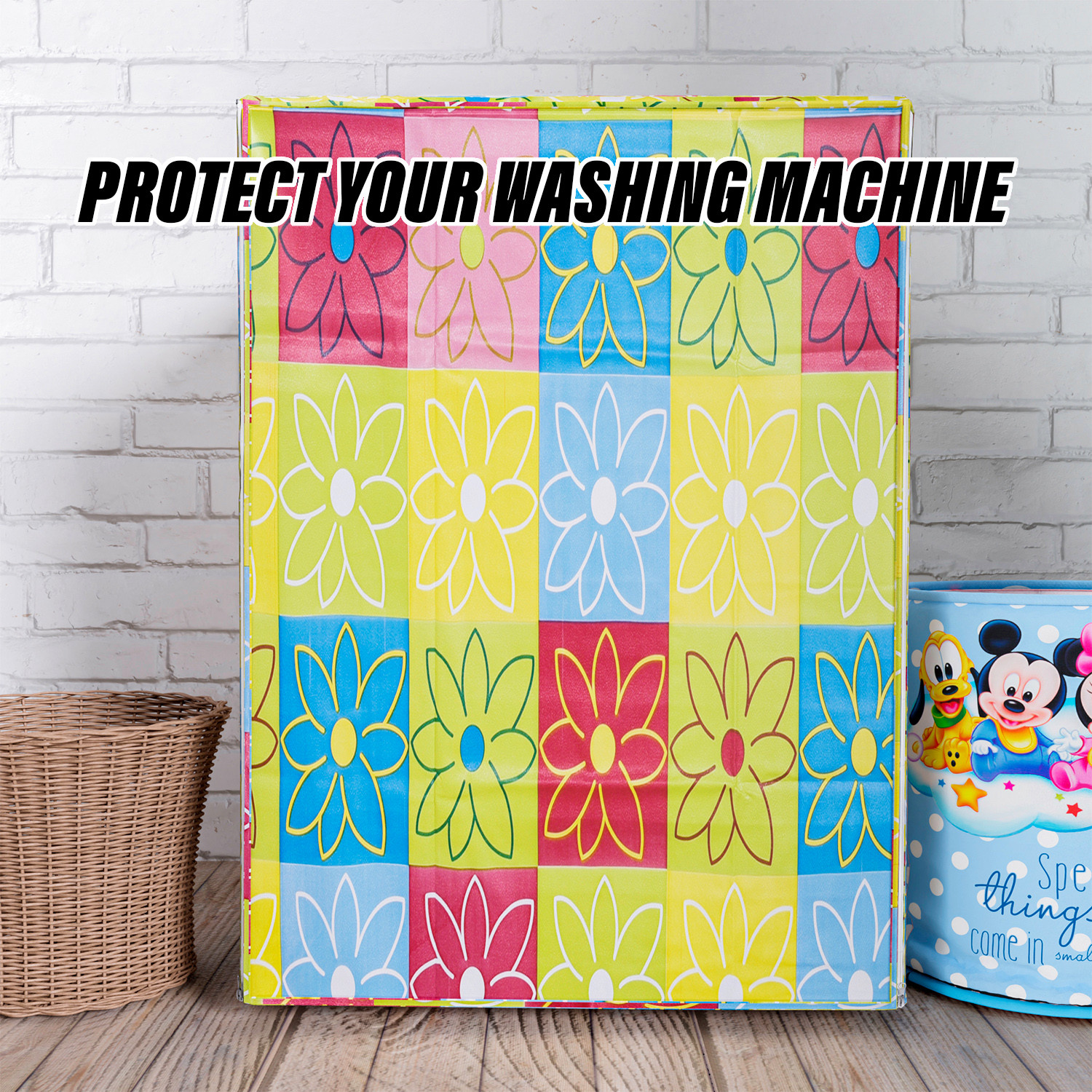 Kuber Industries Washing Machine Cover | Yellow & Check Print Washing Machine Cover | PVC | Front Load Washing Machine Cover | Multi