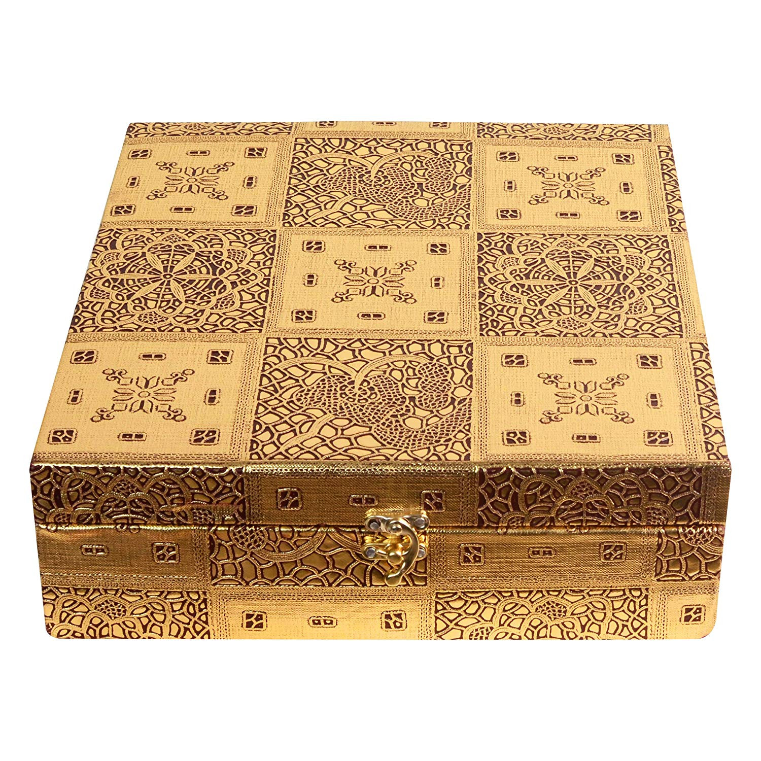 Kuber Industries Wooden Four Rod Bangle Storage Box with Lock System (Gold) -CTKTC39406