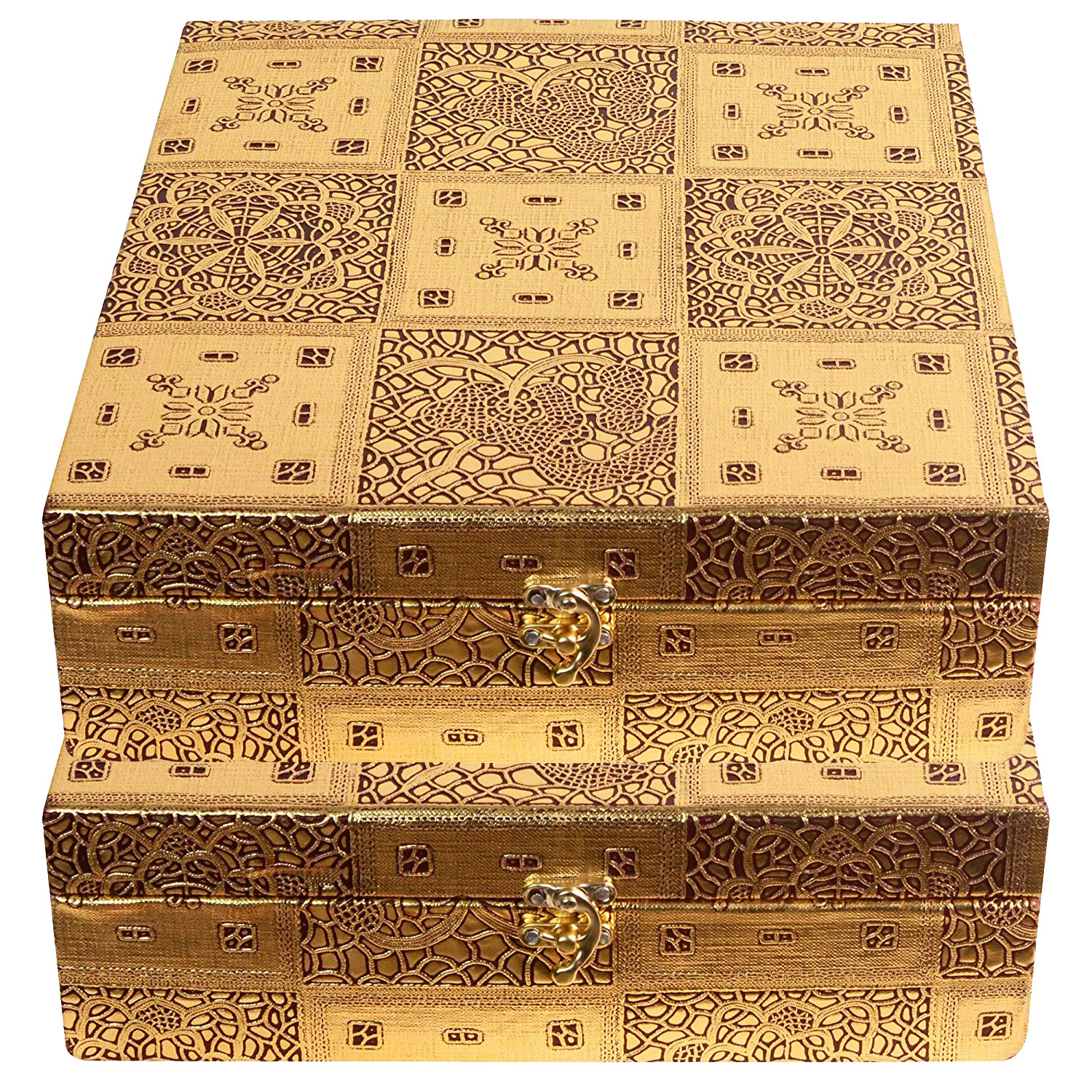 Kuber Industries Wooden Four Rod Bangle Storage Box with Lock System (Gold) -CTKTC39406