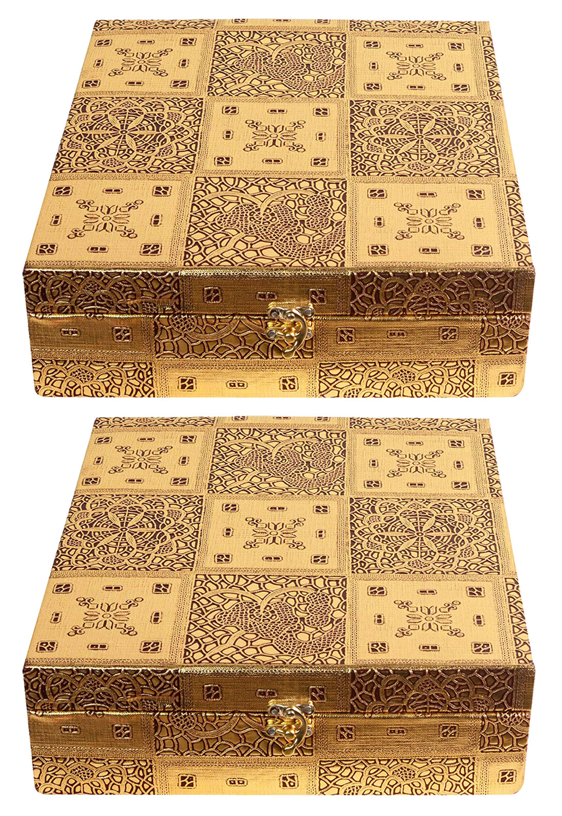 Kuber Industries Wooden Three Rod Bangle Storage Box with Lock System (Gold) -CTKTC39402