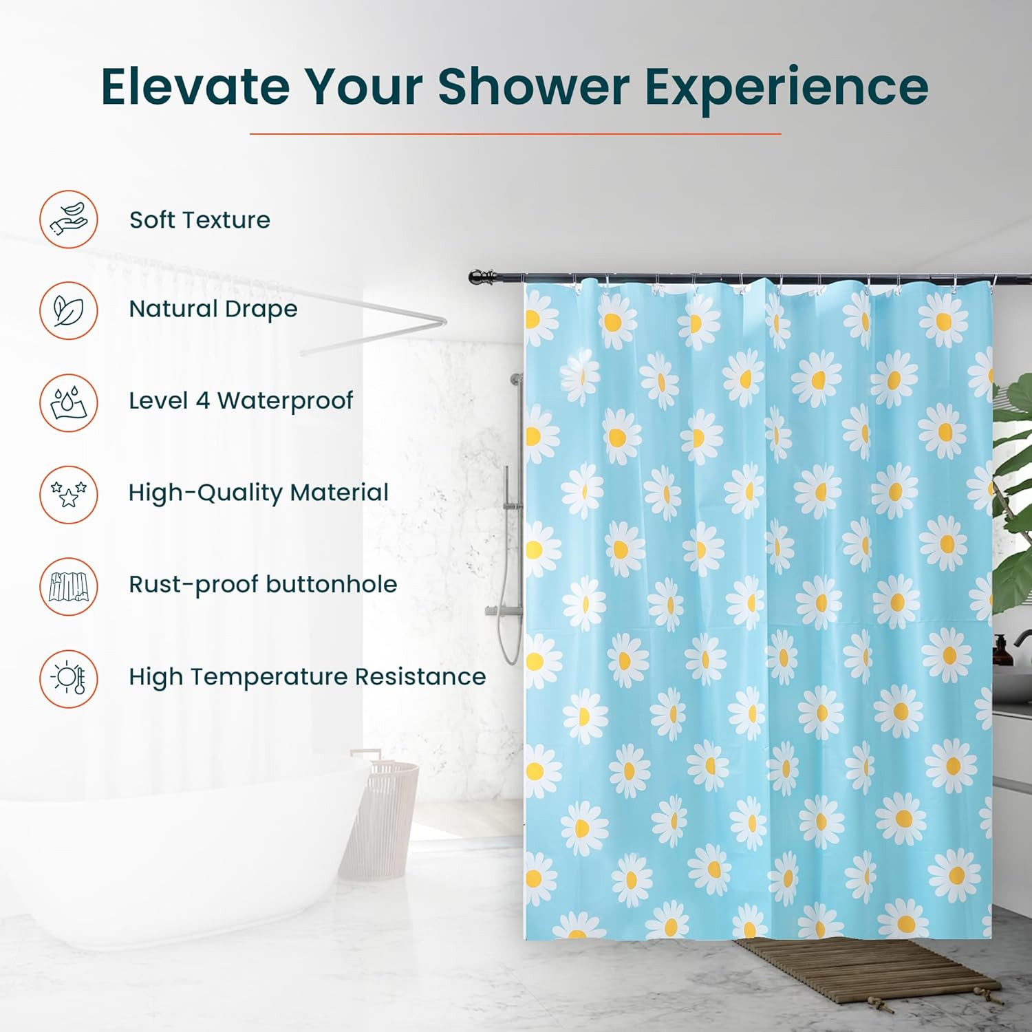 Kuber IndustriesSoft Texture Bath curtain|Natural Drape Waterproof Shower Curtain 6 Feet|Blue