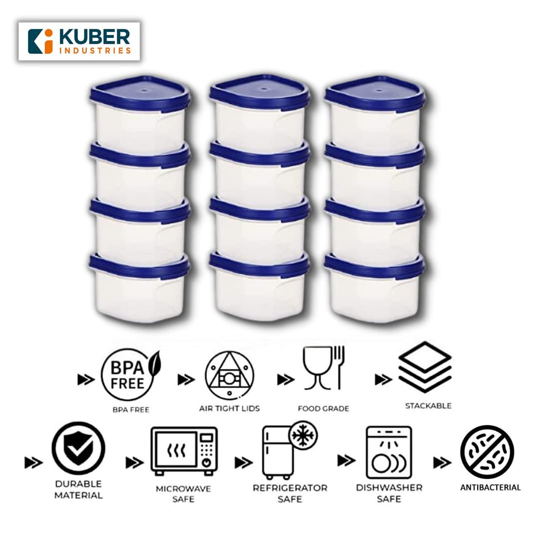 Kuber Mart Industries Pvt. Ltd. Storage Utility Container|Plastic Unbreakable Food Storage Jar|Leak Roof,Bpa Free Food Kitchen Organizer with Lid,250 Milliliter, Pack of 12 (White)